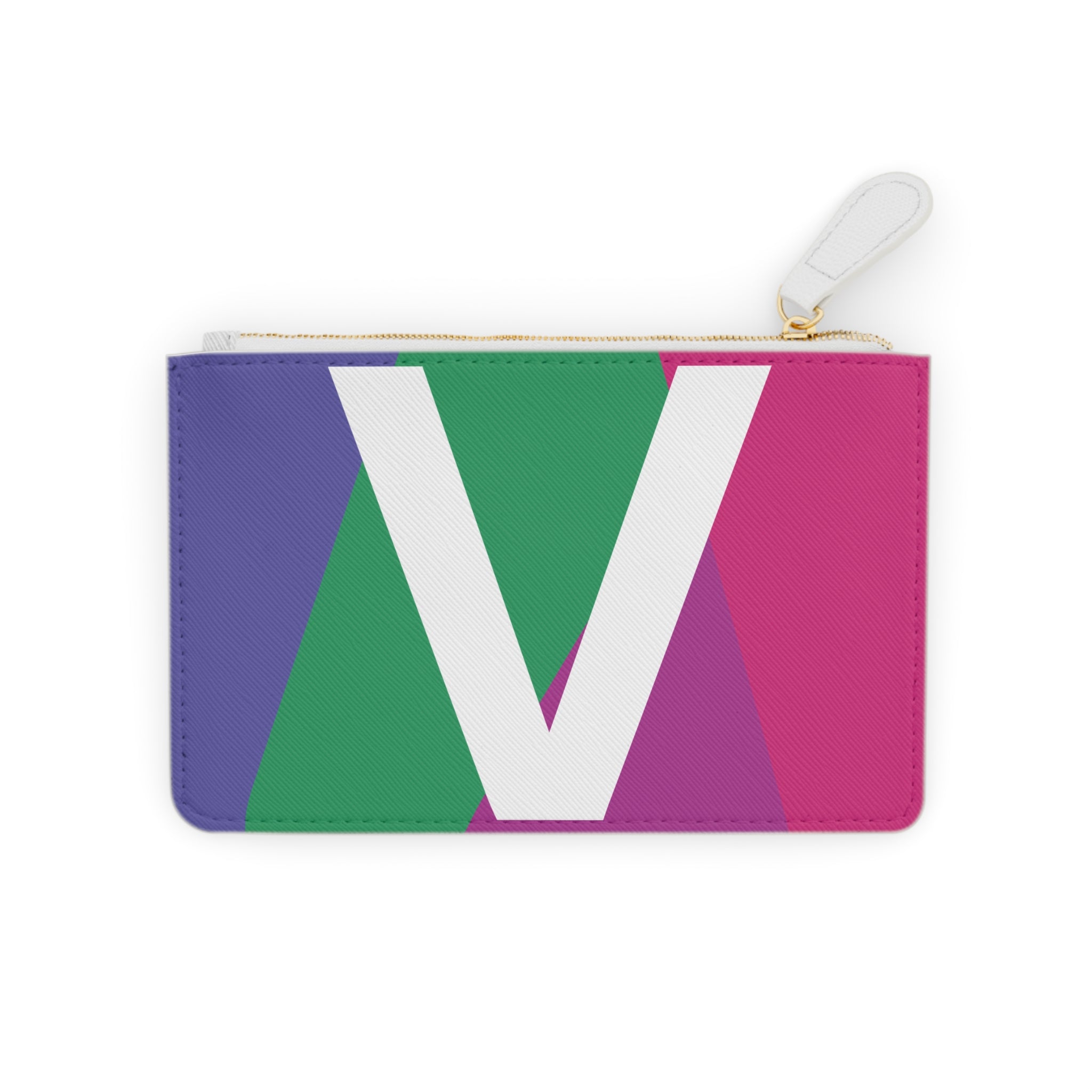 Initial V Mini Clutch — Colorblock Monogram Wristlet Wallet
