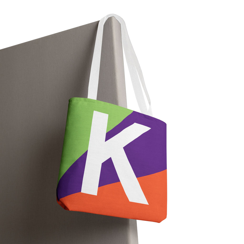 Monogram 'K' Colorblock Tote Bag — Personalized Initial K Shoulder Tote