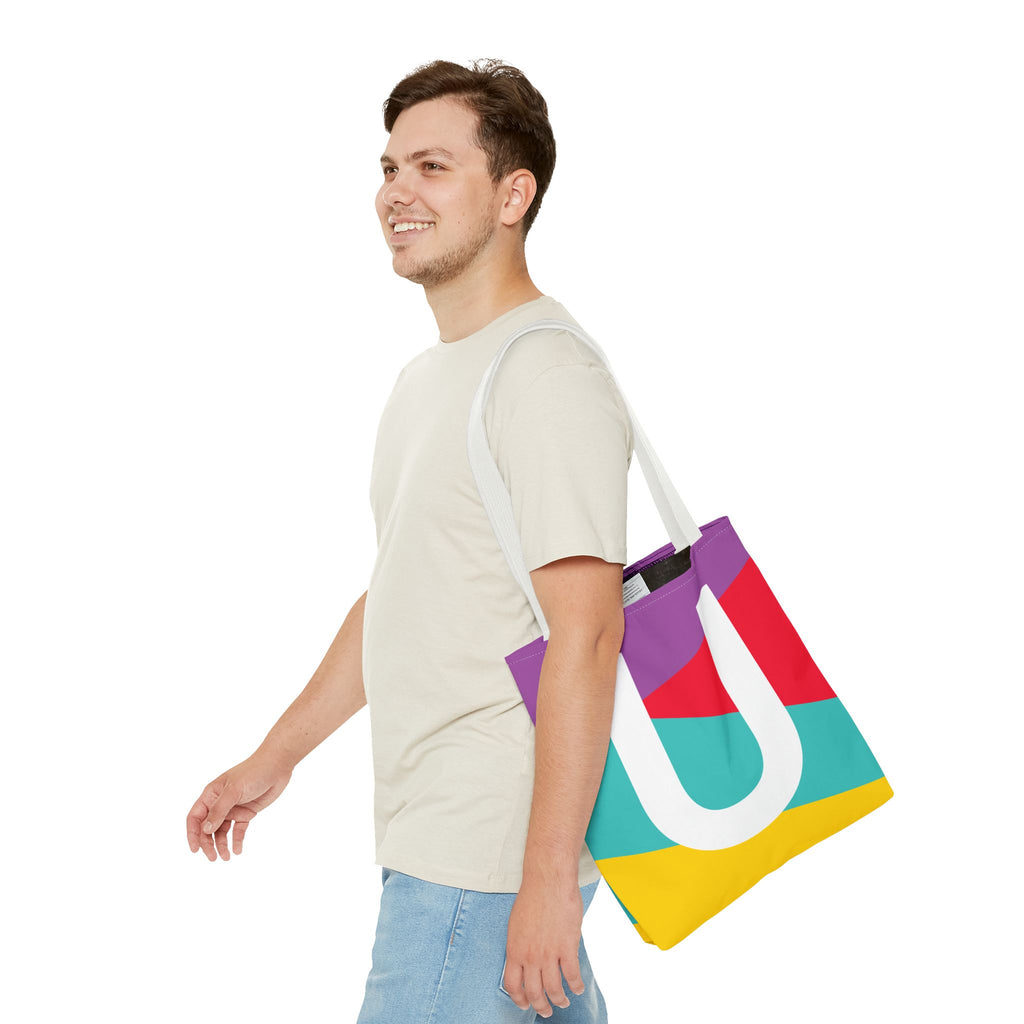 Monogram 'U' Colorblock Tote Bag — Personalized Initial U Shoulder Tote