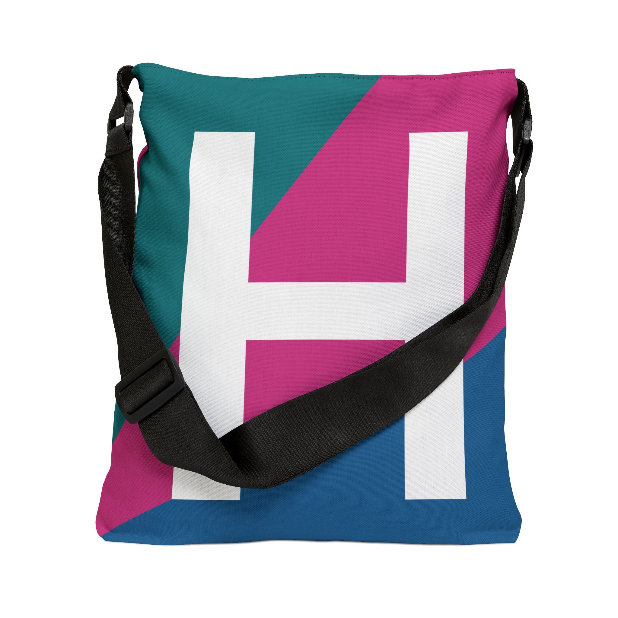 Initial Letter 'H' Colorblock Adjustable Tote Bag — Monogram Alphabet Shoulder Bag
