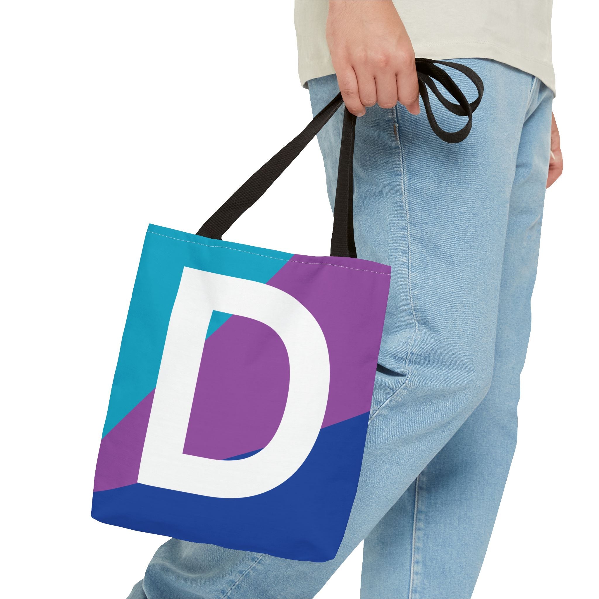 Monogram 'D' Colorblock Tote Bag — Personalized Initial D Shoulder Tote