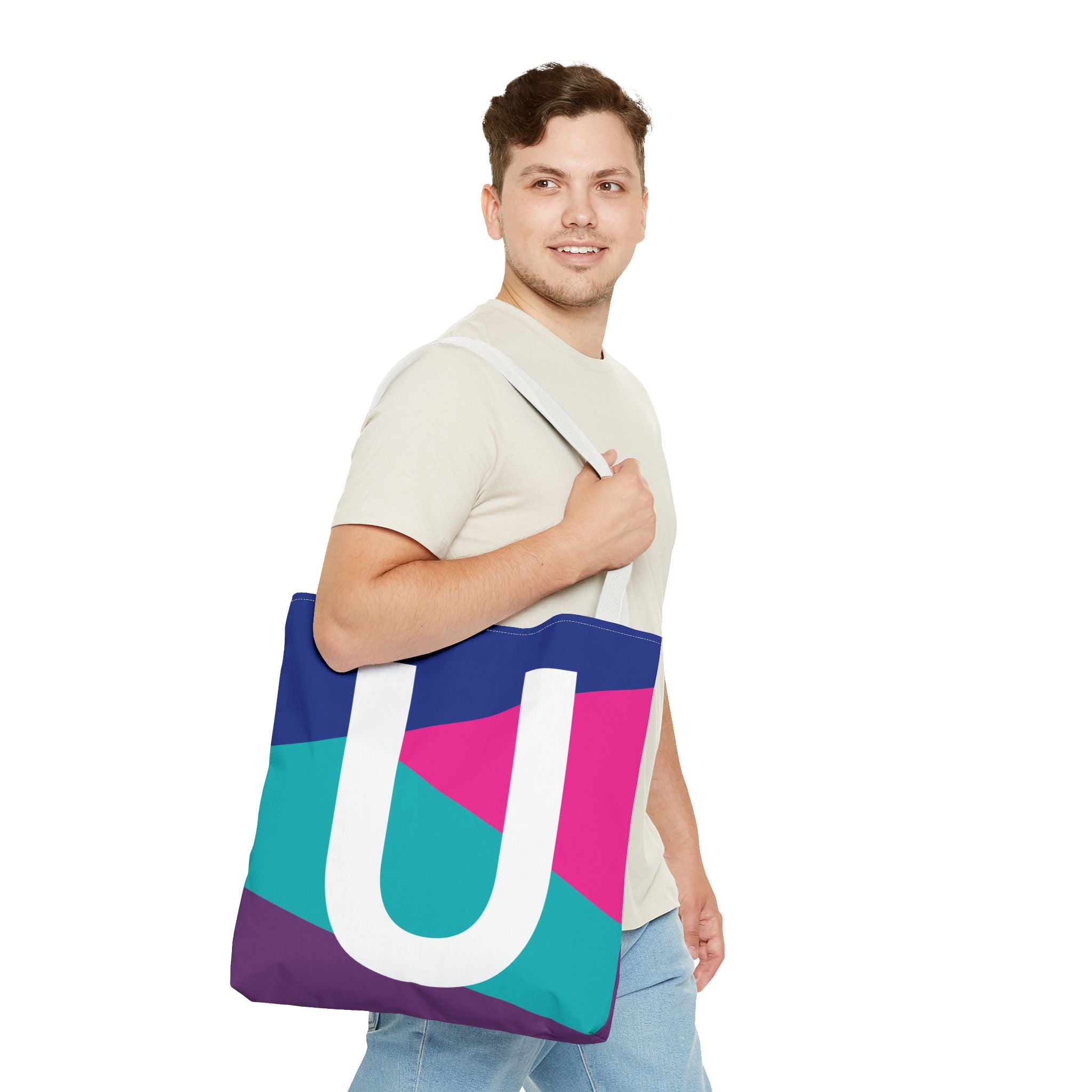 Monogram 'U' Colorblock Tote Bag — Personalized Initial U Shoulder Tote