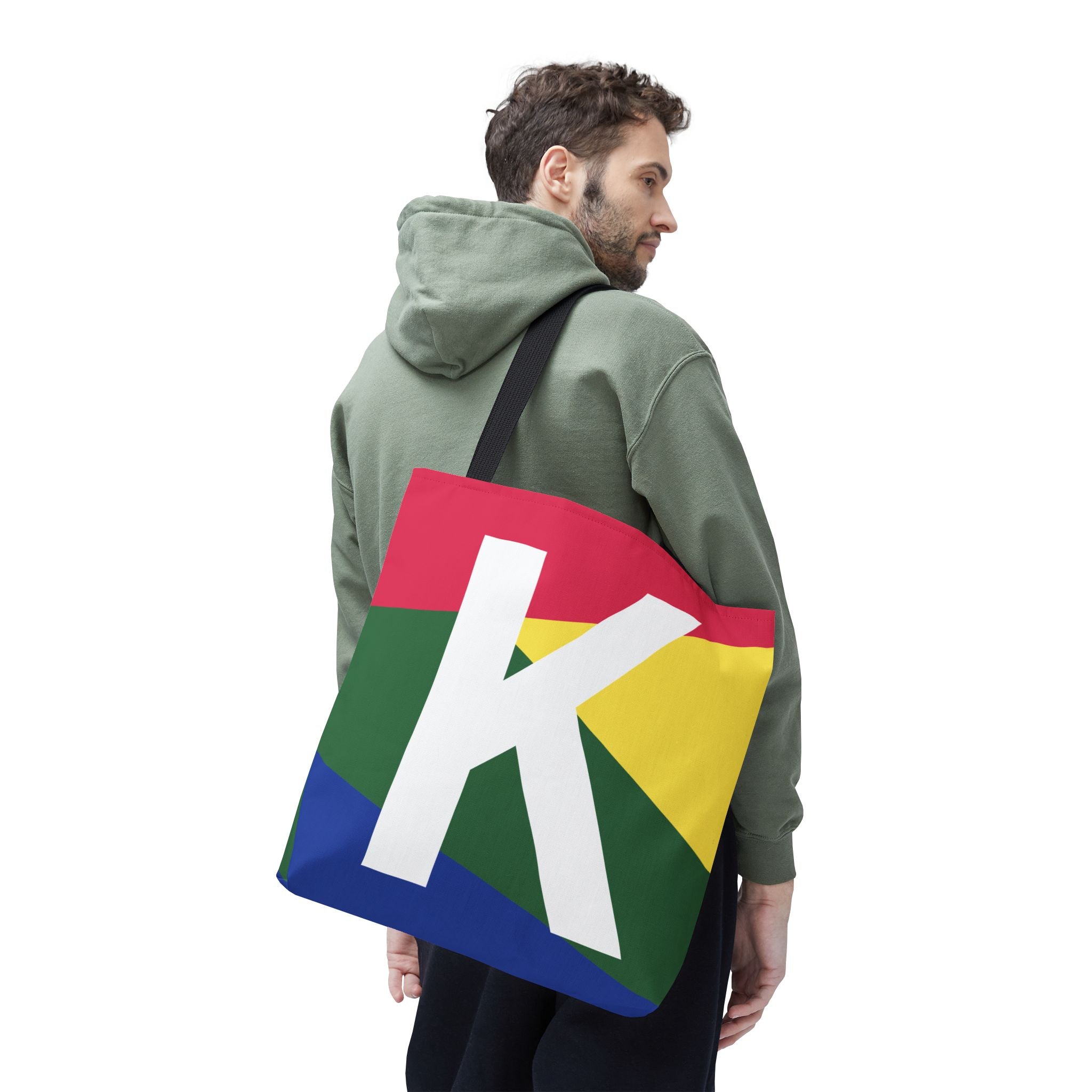 Monogram 'K' Colorblock Tote Bag — Personalized Initial K Shoulder Tote