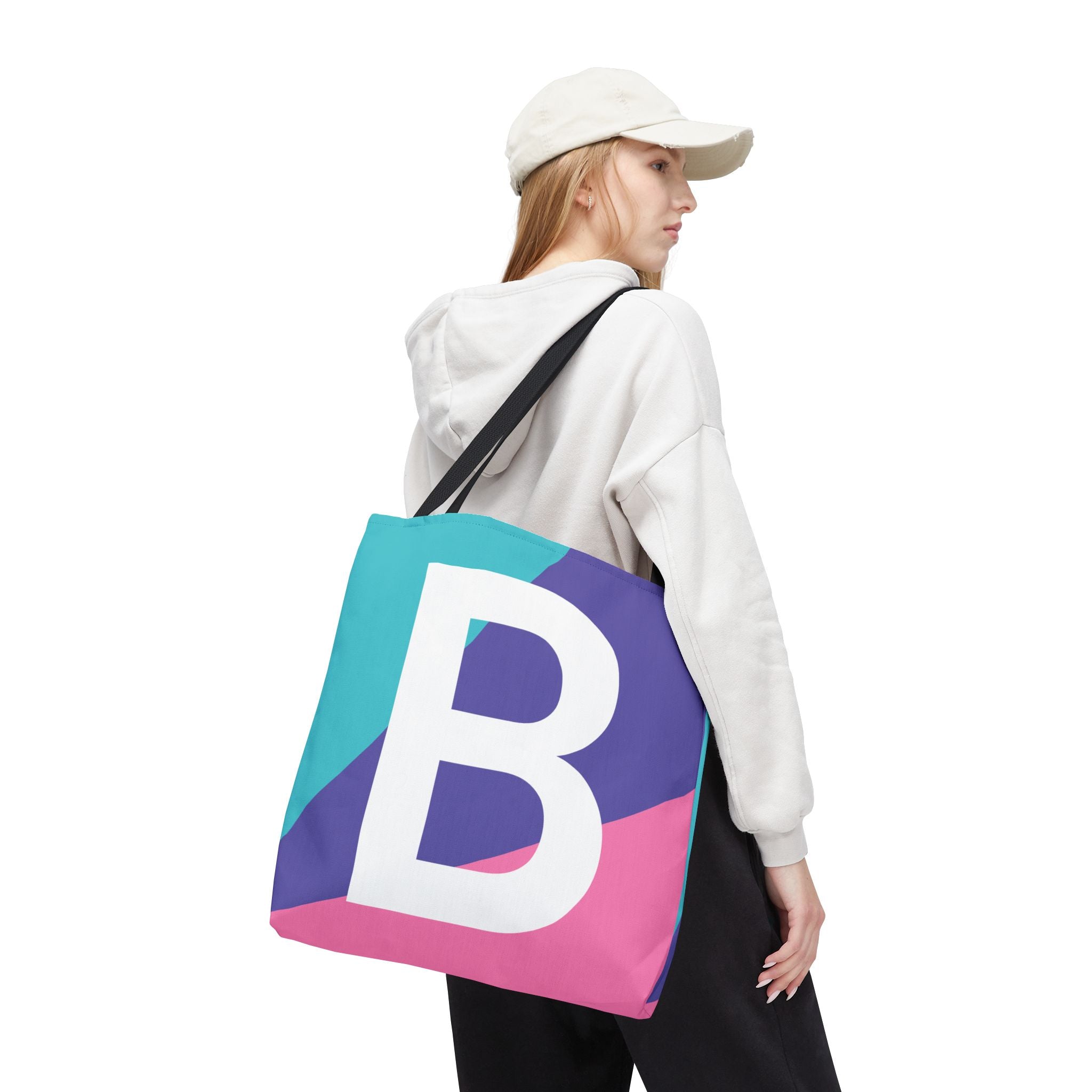 Monogram 'B' Colorblock Tote Bag — Personalized Initial B Shoulder Tote