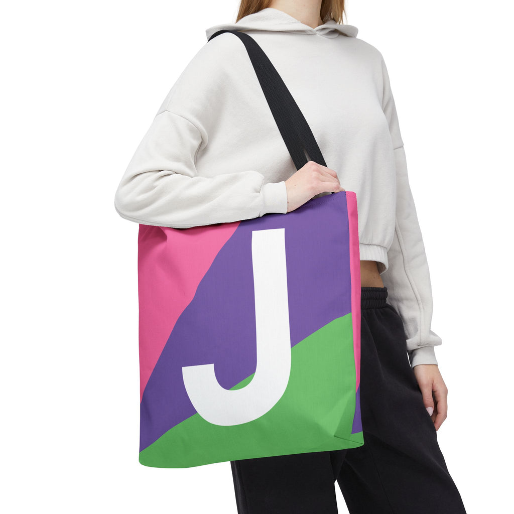 Monogram 'J' Colorblock Tote Bag — Personalized Initial J Shoulder Tote