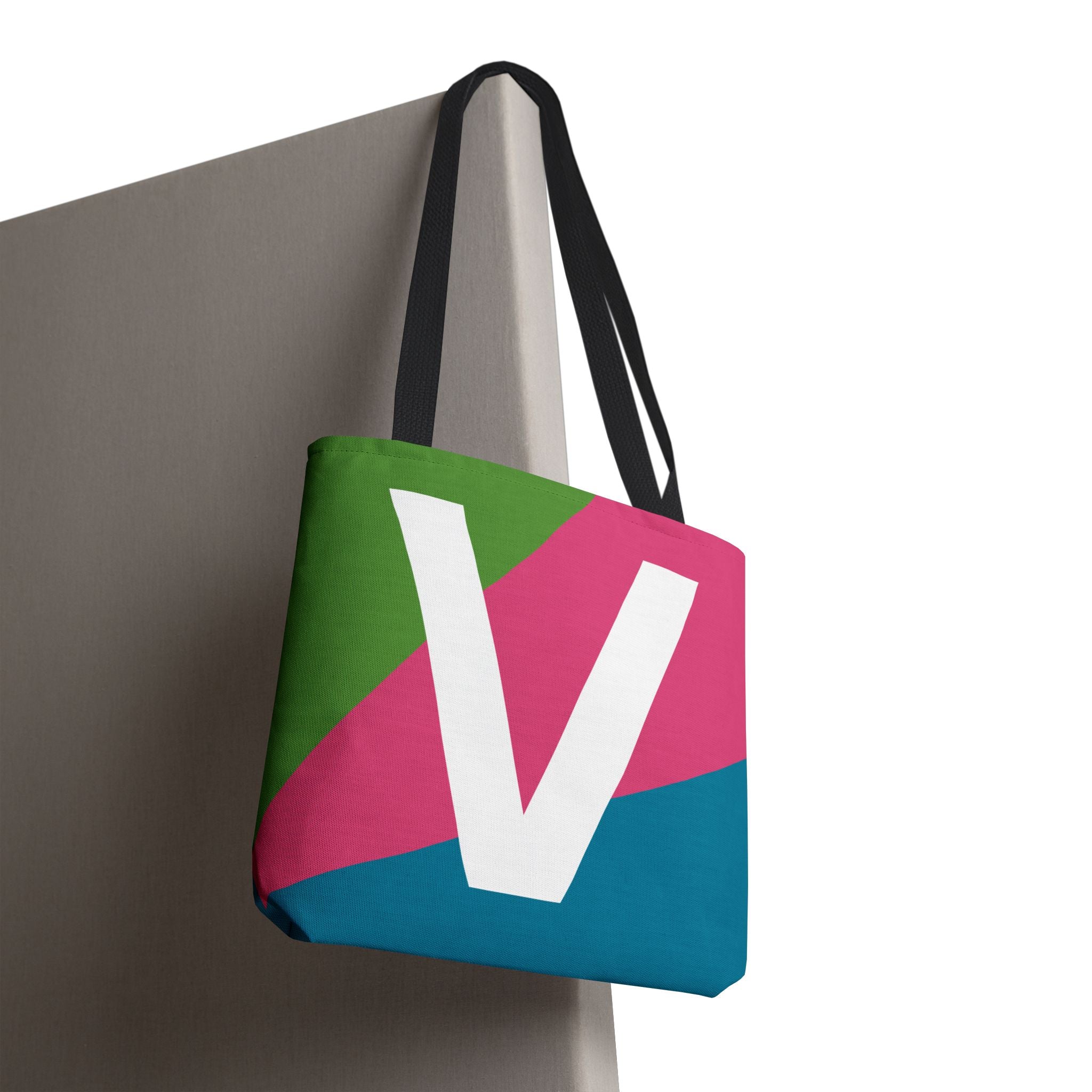 Monogram 'V' Colorblock Tote Bag — Personalized Initial V Shoulder Tote
