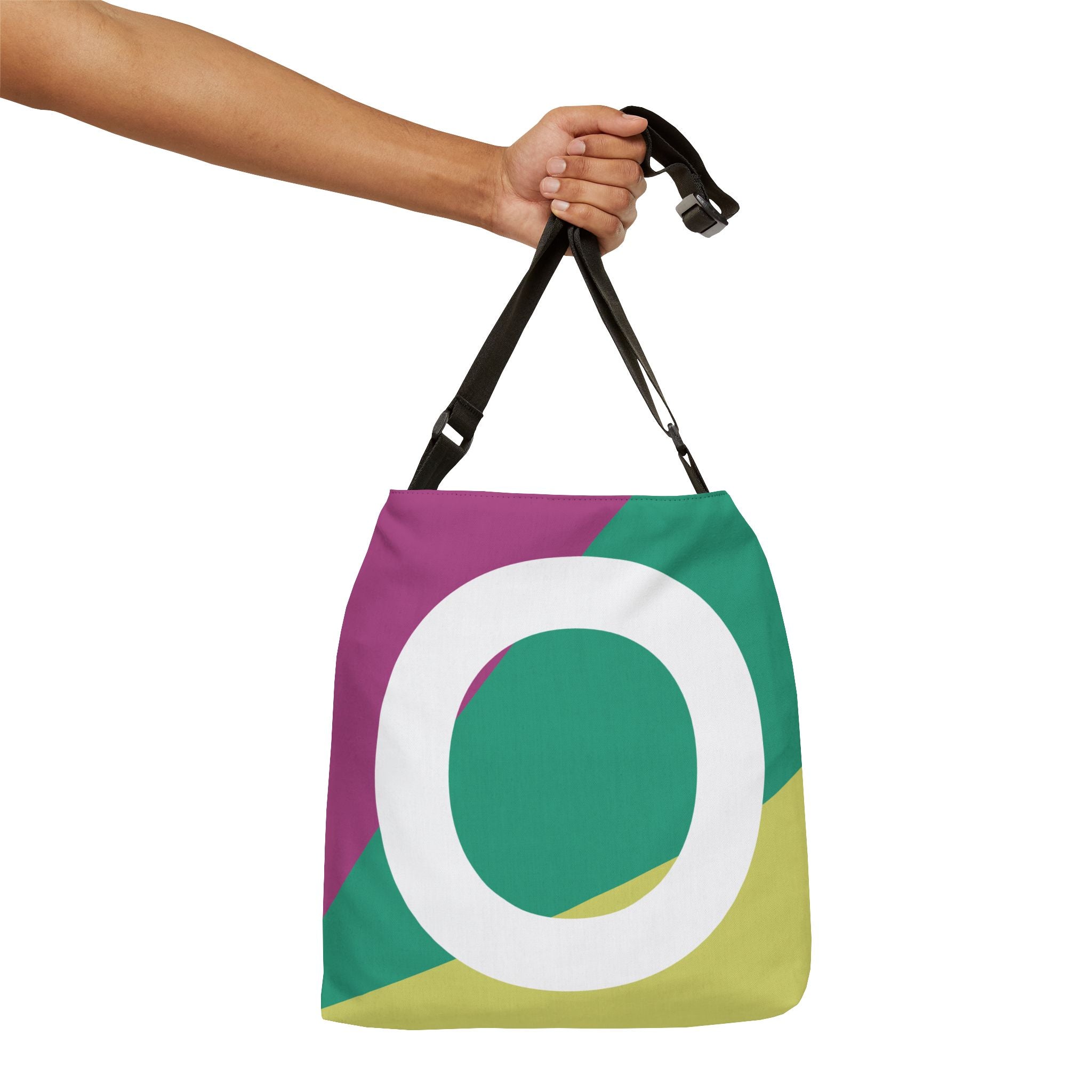 Initial Letter 'O' Colorblock Adjustable Tote Bag — Monogram Alphabet Shoulder Bag