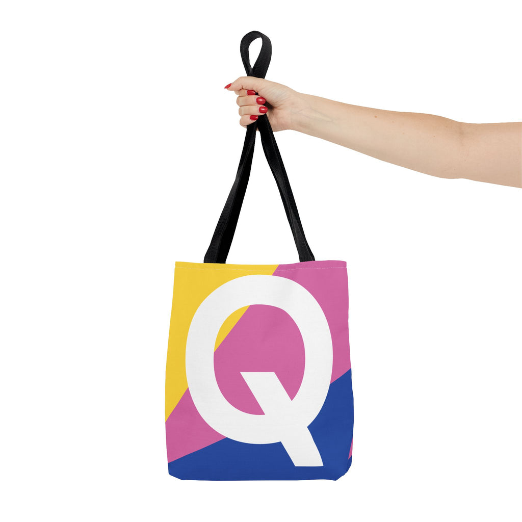 Monogram 'Q' Colorblock Tote Bag — Personalized Initial Q Shoulder Tote