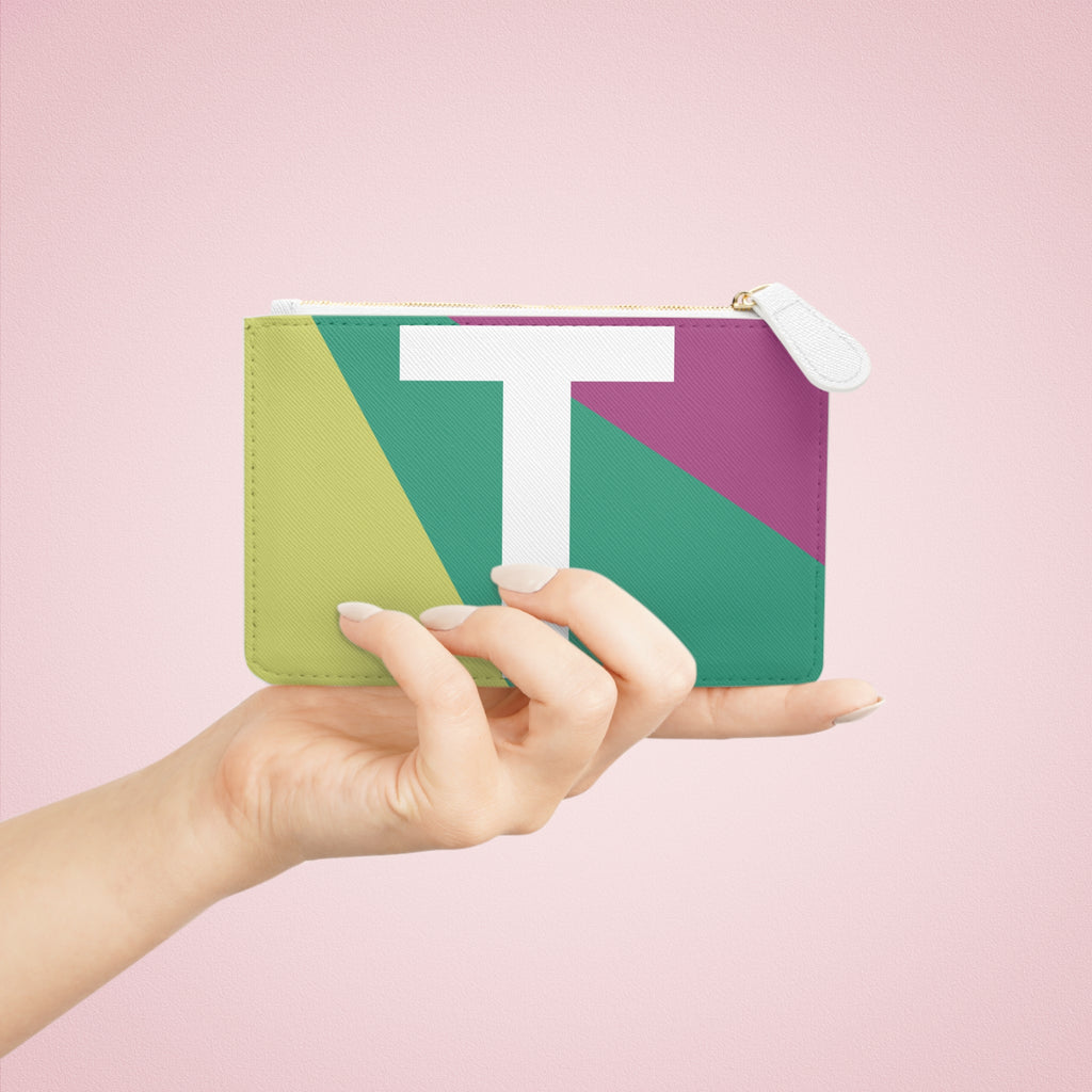 Initial T Mini Clutch — Colorblock Monogram Wristlet Wallet