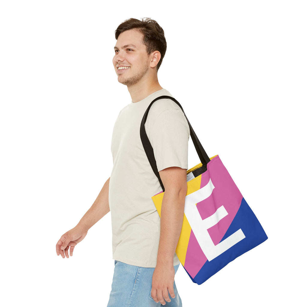 Monogram 'E' Colorblock Tote Bag — Personalized Initial E Shoulder Tote