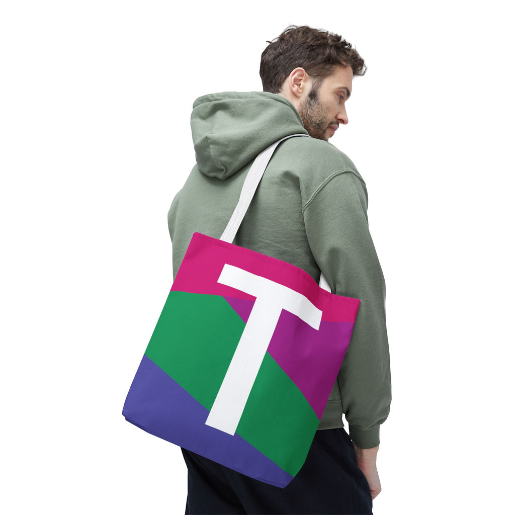 Monogram 'T' Colorblock Tote Bag — Personalized Initial T Shoulder Tote