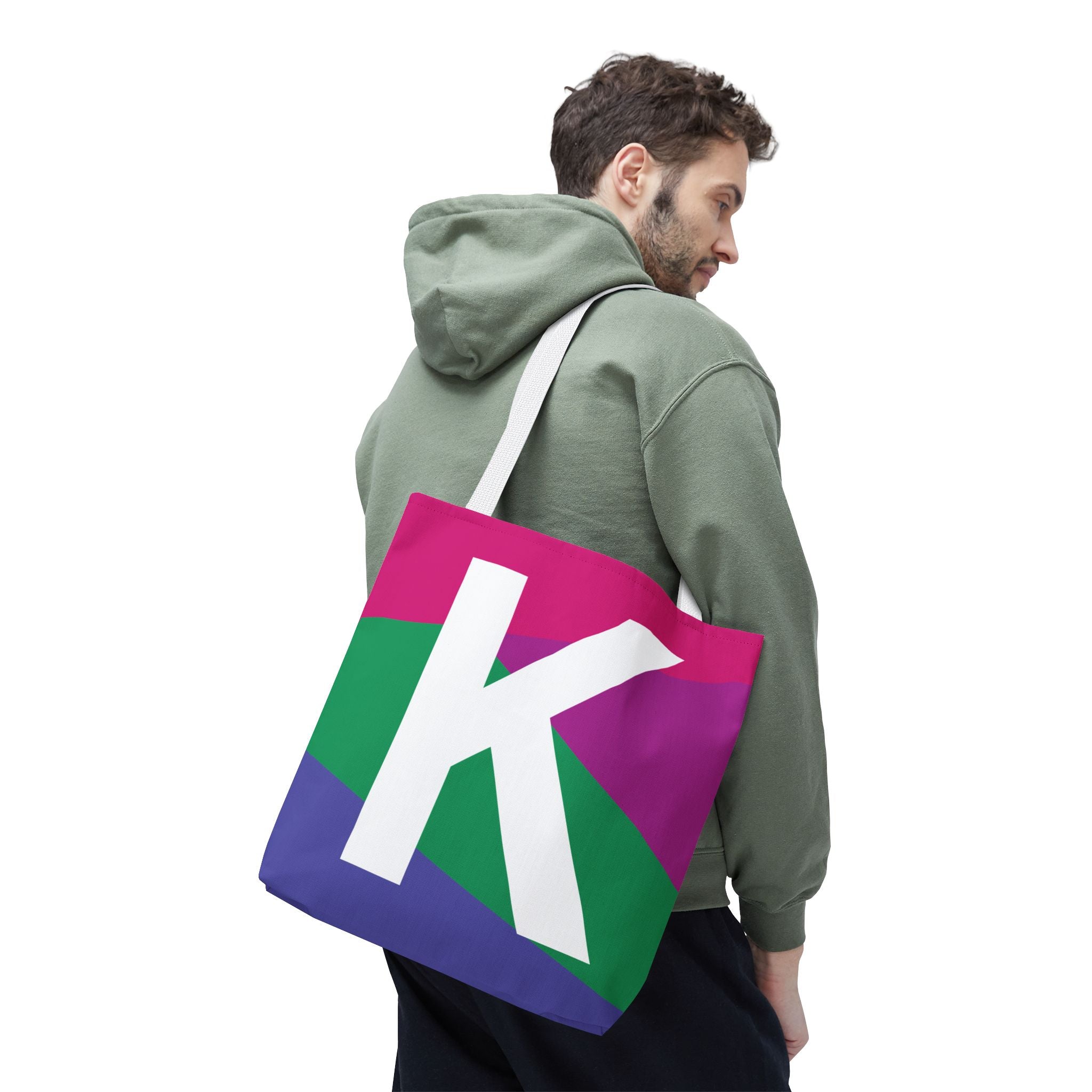Monogram 'K' Colorblock Tote Bag — Personalized Initial K Shoulder Tote