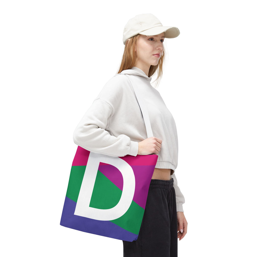 Monogram 'D' Colorblock Tote Bag — Personalized Initial D Shoulder Tote
