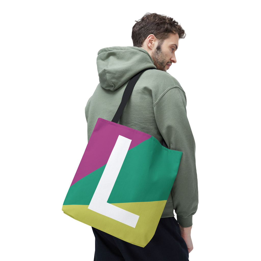 Monogram 'L' Colorblock Tote Bag — Personalized Initial L Shoulder Tote
