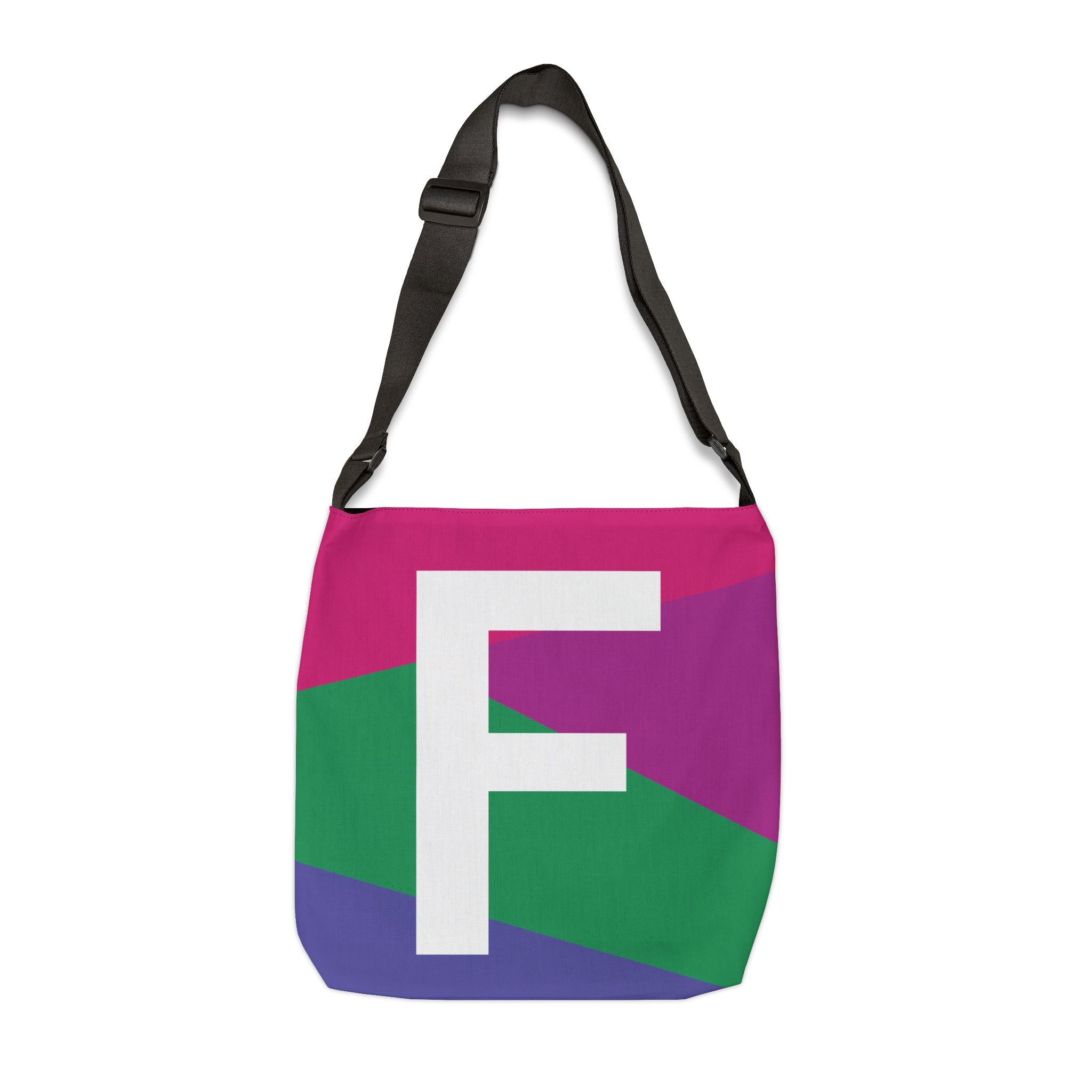 Initial Letter 'F' Colorblock Adjustable Tote Bag — Monogram Alphabet Shoulder Bag