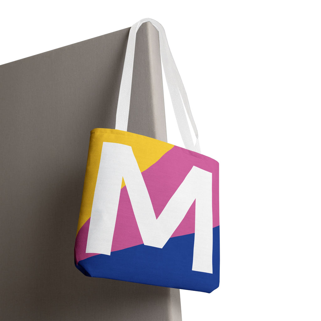Monogram 'M' Colorblock Tote Bag — Personalized Initial M Shoulder Tote