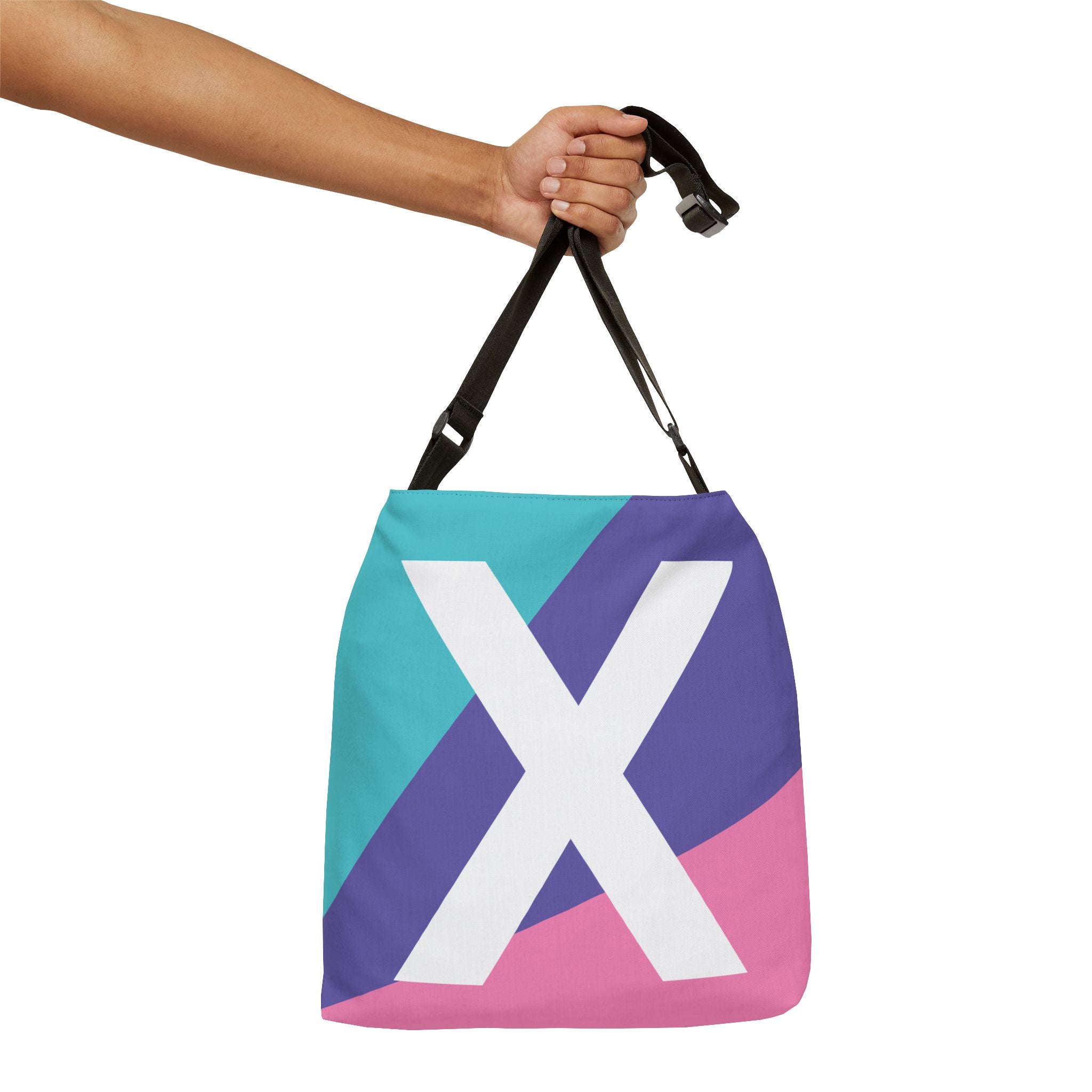 Initial Letter 'X' Colorblock Adjustable Tote Bag — Monogram Alphabet Shoulder Bag
