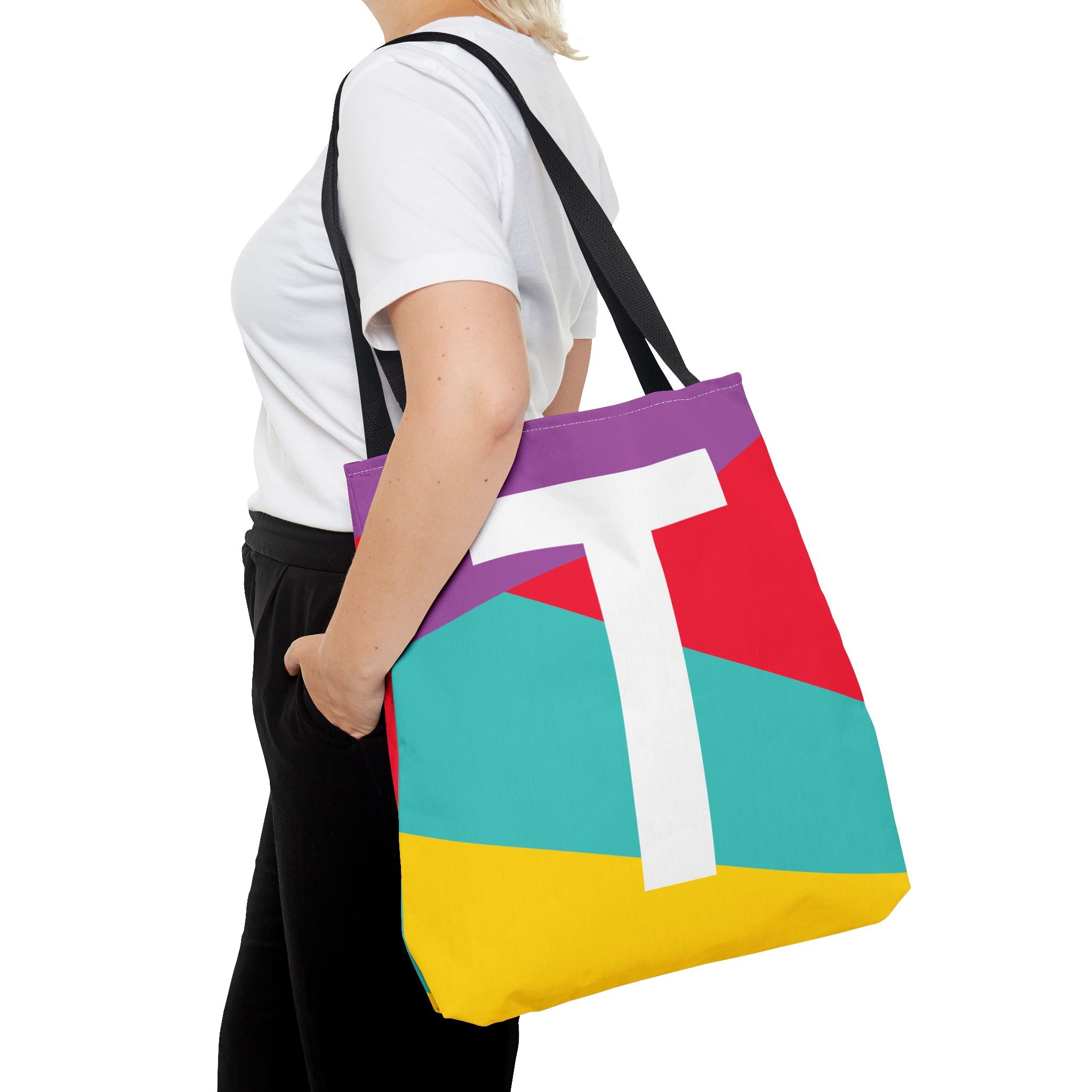 Monogram 'T' Colorblock Tote Bag — Personalized Initial T Shoulder Tote