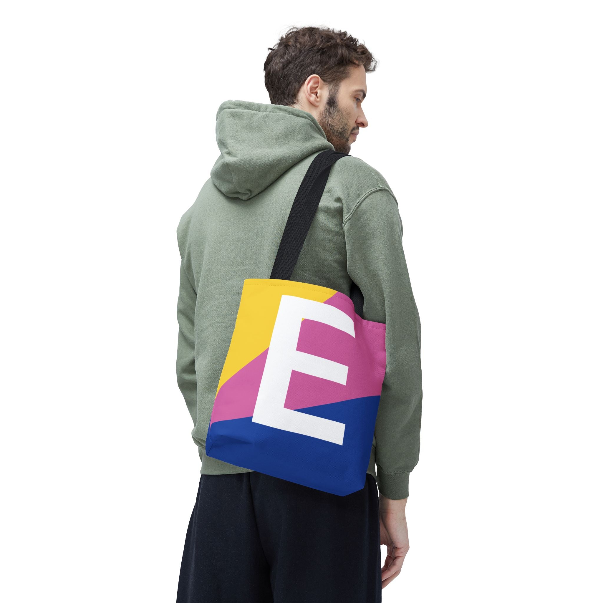 Monogram 'E' Colorblock Tote Bag — Personalized Initial E Shoulder Tote