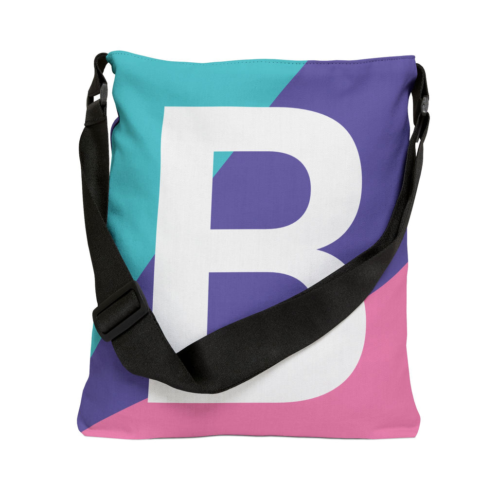 Initial Letter 'B' Colorblock Adjustable Tote Bag — Monogram Alphabet Shoulder Bag