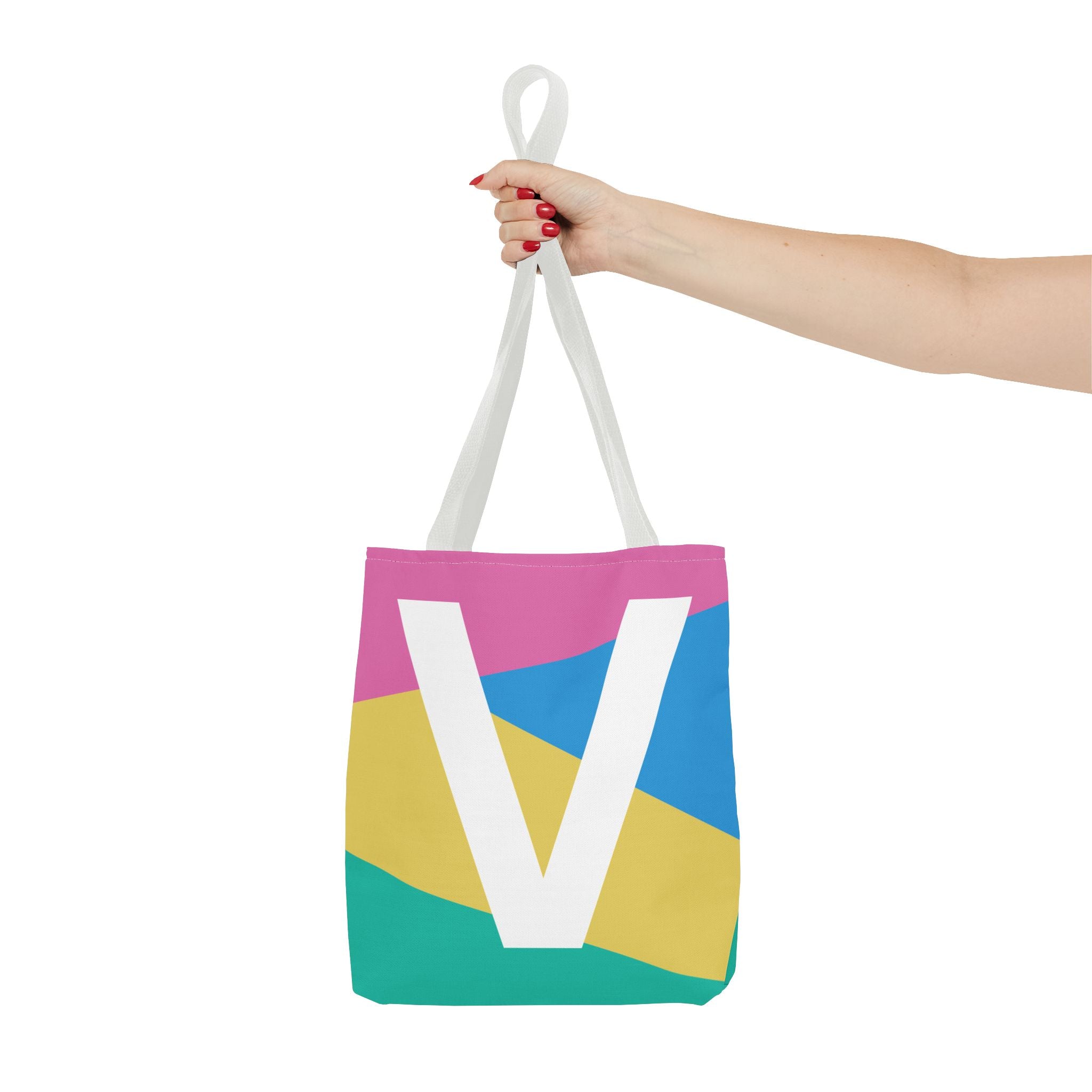 Monogram 'V' Colorblock Tote Bag — Personalized Initial V Shoulder Tote