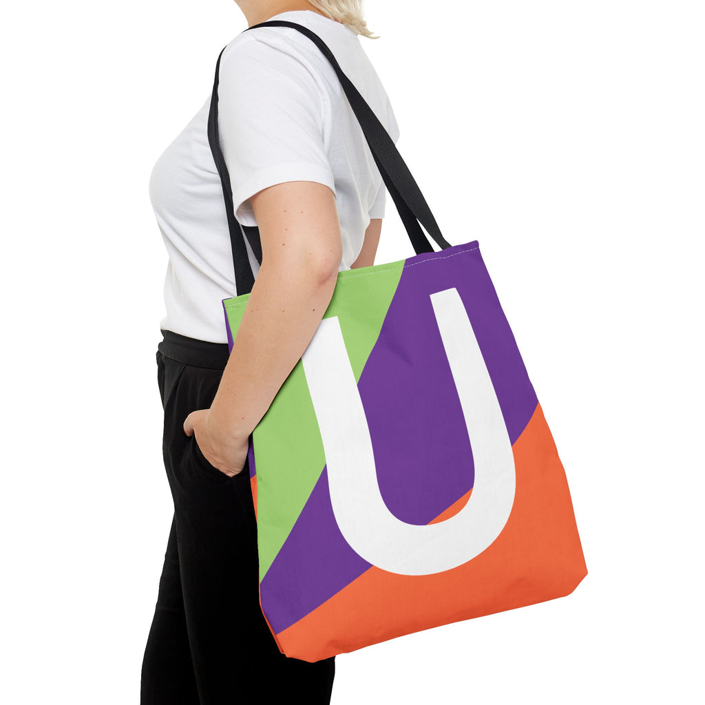 Monogram 'U' Colorblock Tote Bag — Personalized Initial U Shoulder Tote
