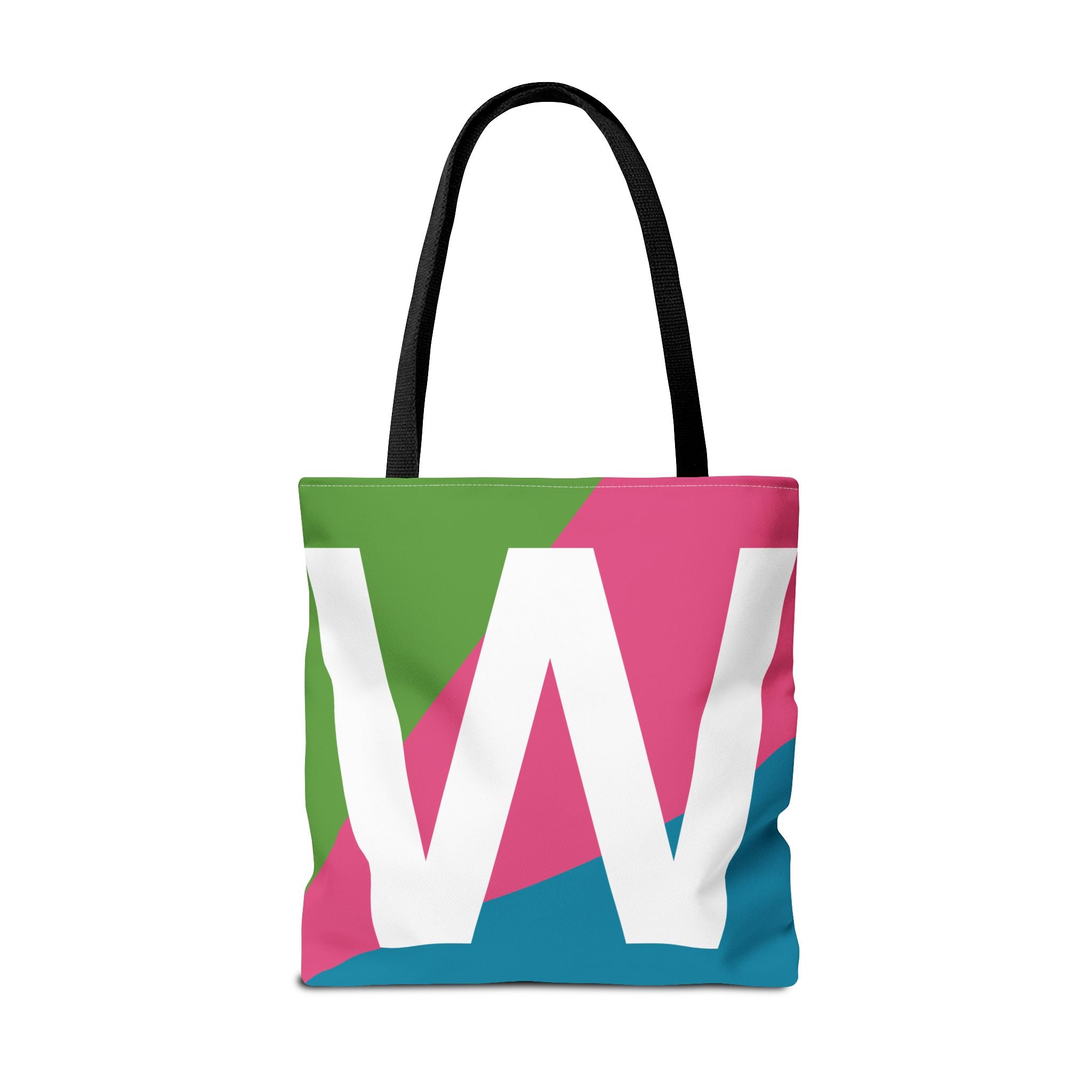 Monogram 'W' Colorblock Tote Bag — Personalized Initial W Shoulder Tote