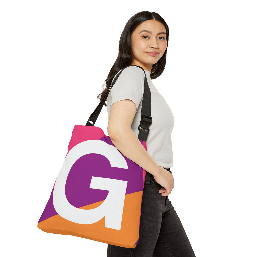 Initial Letter 'G' Colorblock Adjustable Tote Bag — Monogram Alphabet Shoulder Bag