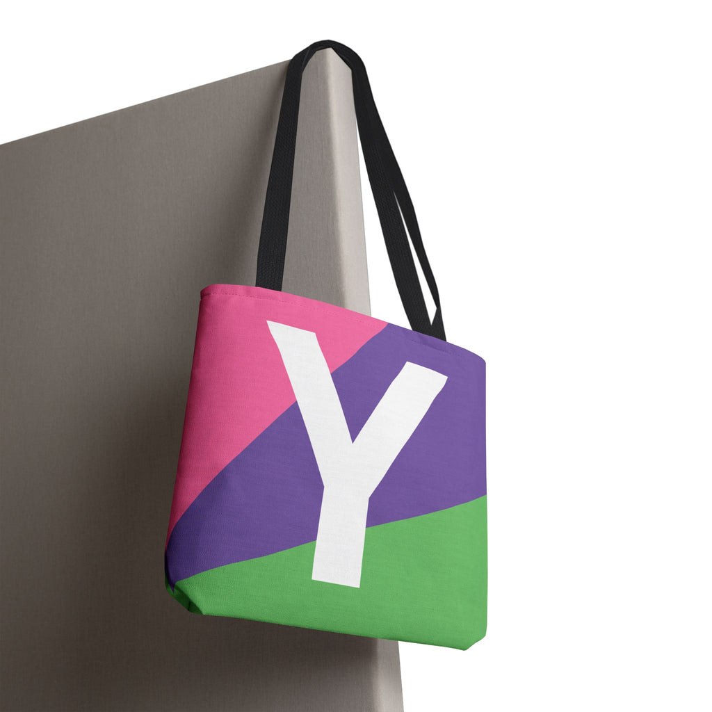 Monogram 'Y' Colorblock Tote Bag — Personalized Initial Y Shoulder Tote