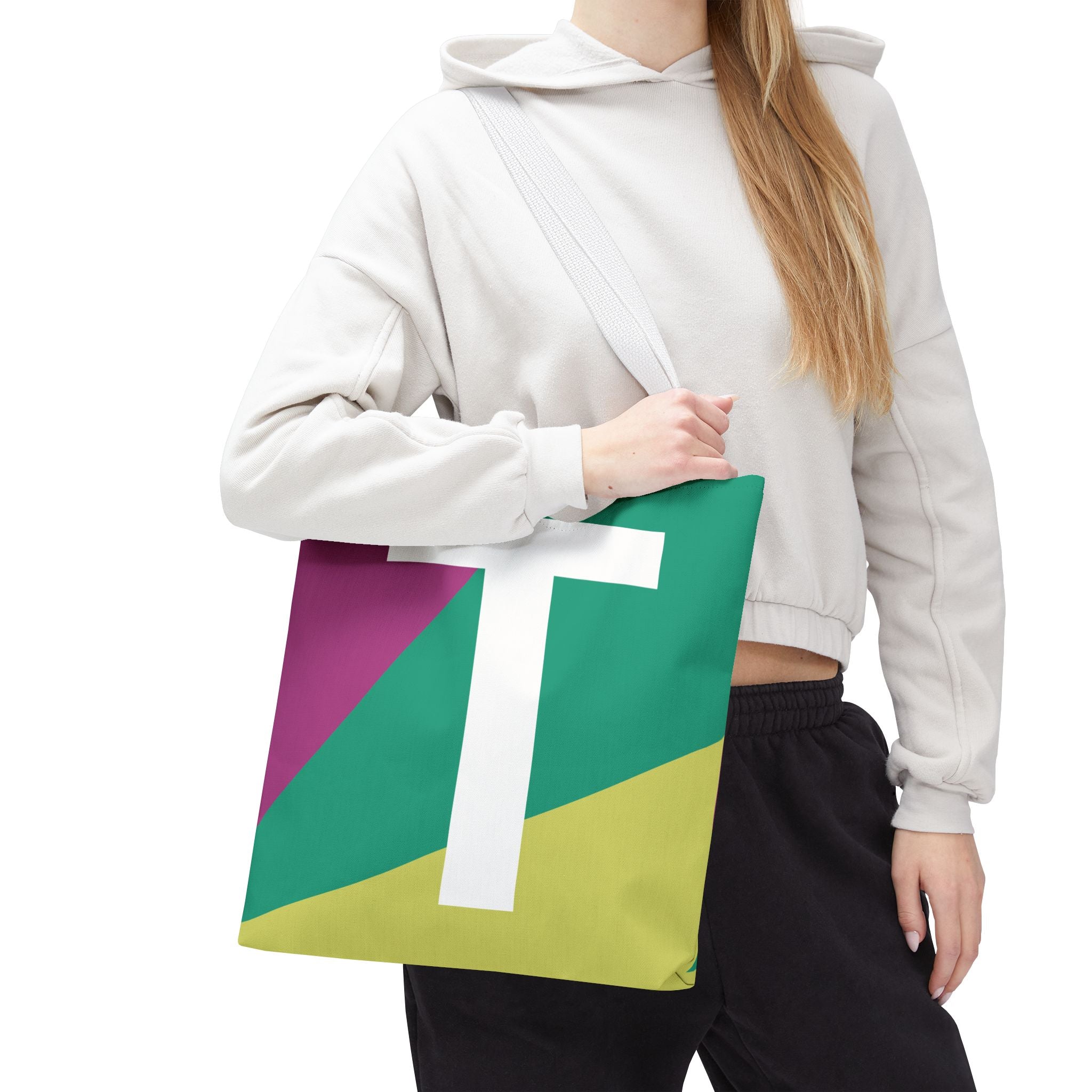 Monogram 'T' Colorblock Tote Bag — Personalized Initial T Shoulder Tote