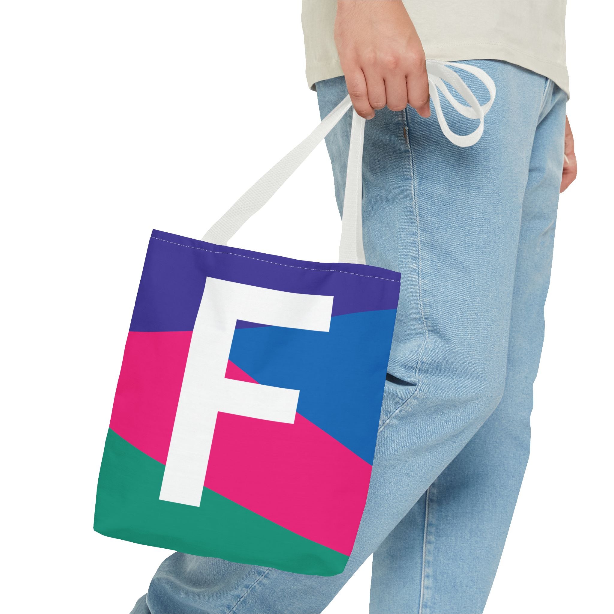 Monogram 'F' Colorblock Tote Bag — Personalized Initial F Shoulder Tote