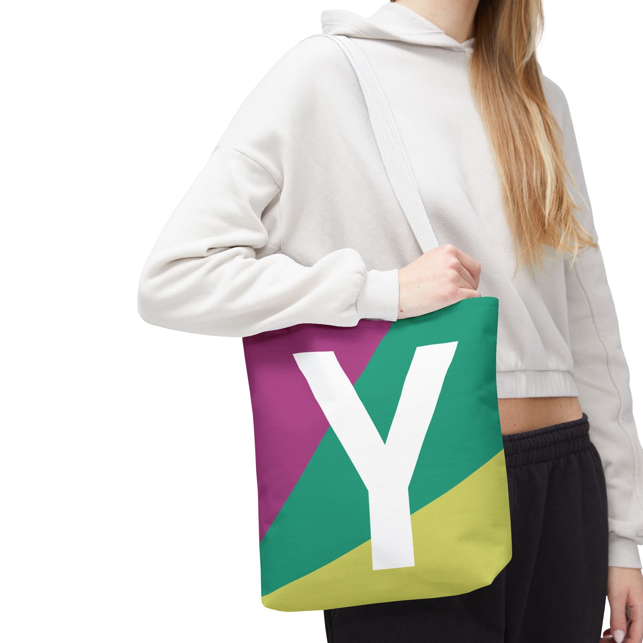 Monogram 'Y' Colorblock Tote Bag — Personalized Initial Y Shoulder Tote