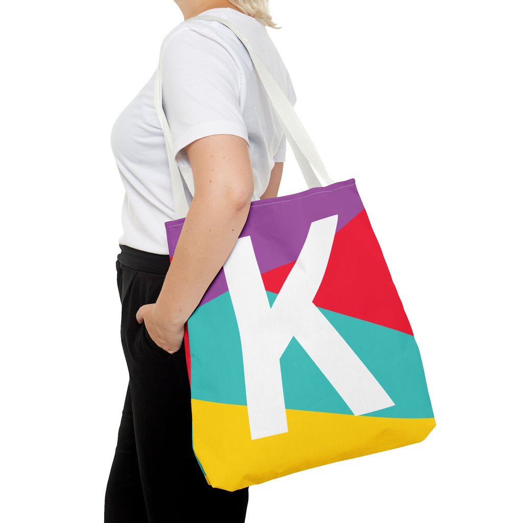 Monogram 'K' Colorblock Tote Bag — Personalized Initial K Shoulder Tote