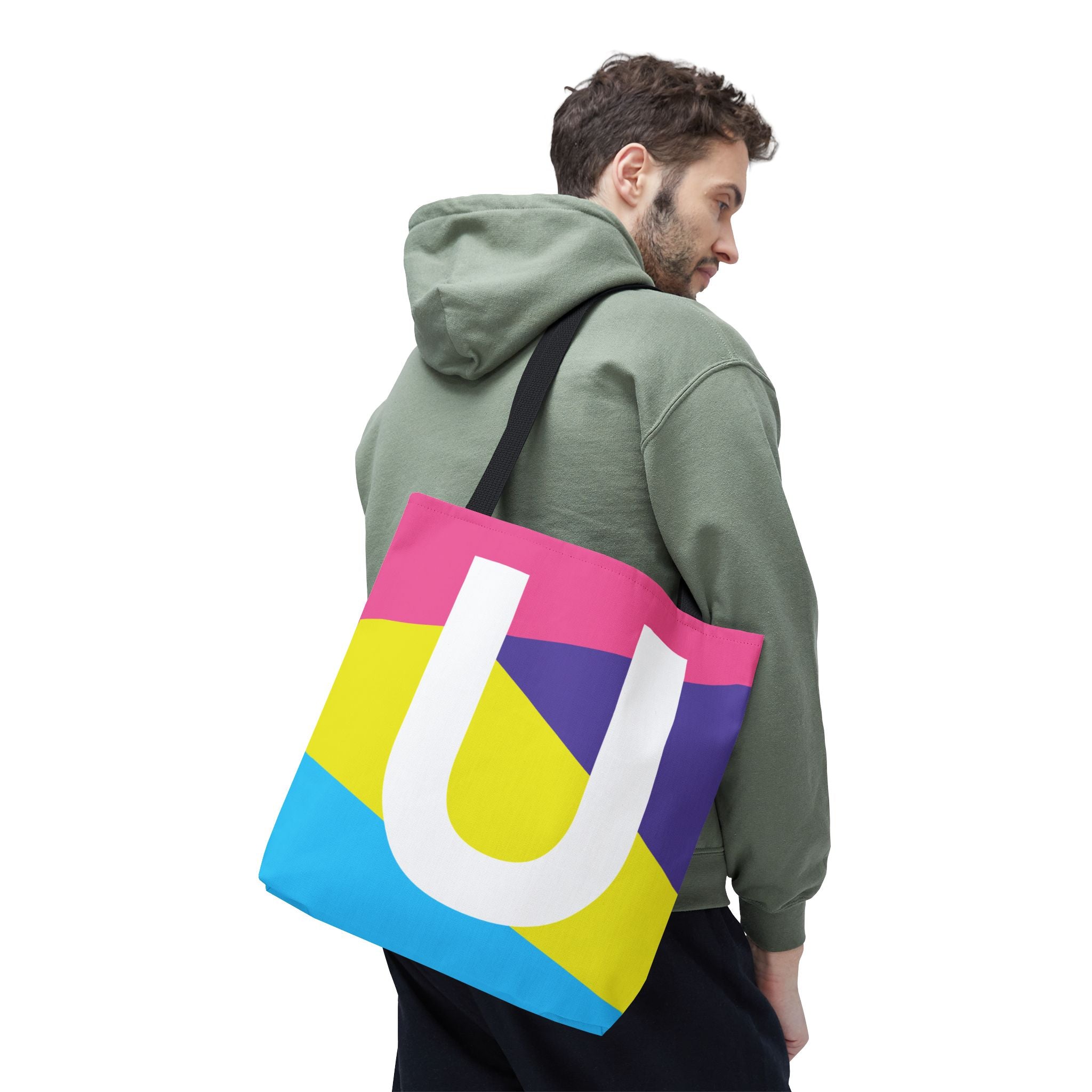 Monogram 'U' Colorblock Tote Bag — Personalized Initial U Shoulder Tote