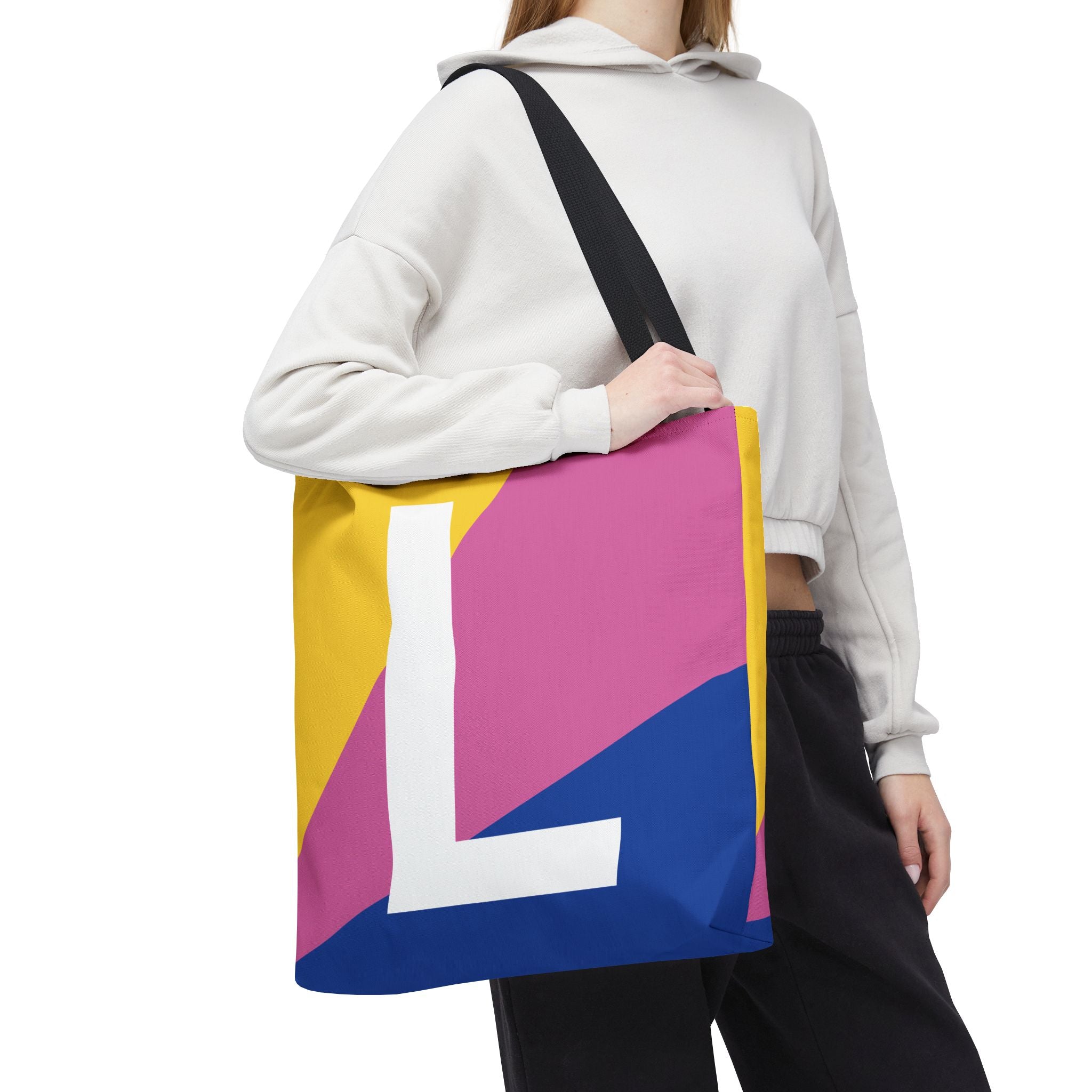 Monogram 'L' Colorblock Tote Bag — Personalized Initial L Shoulder Tote