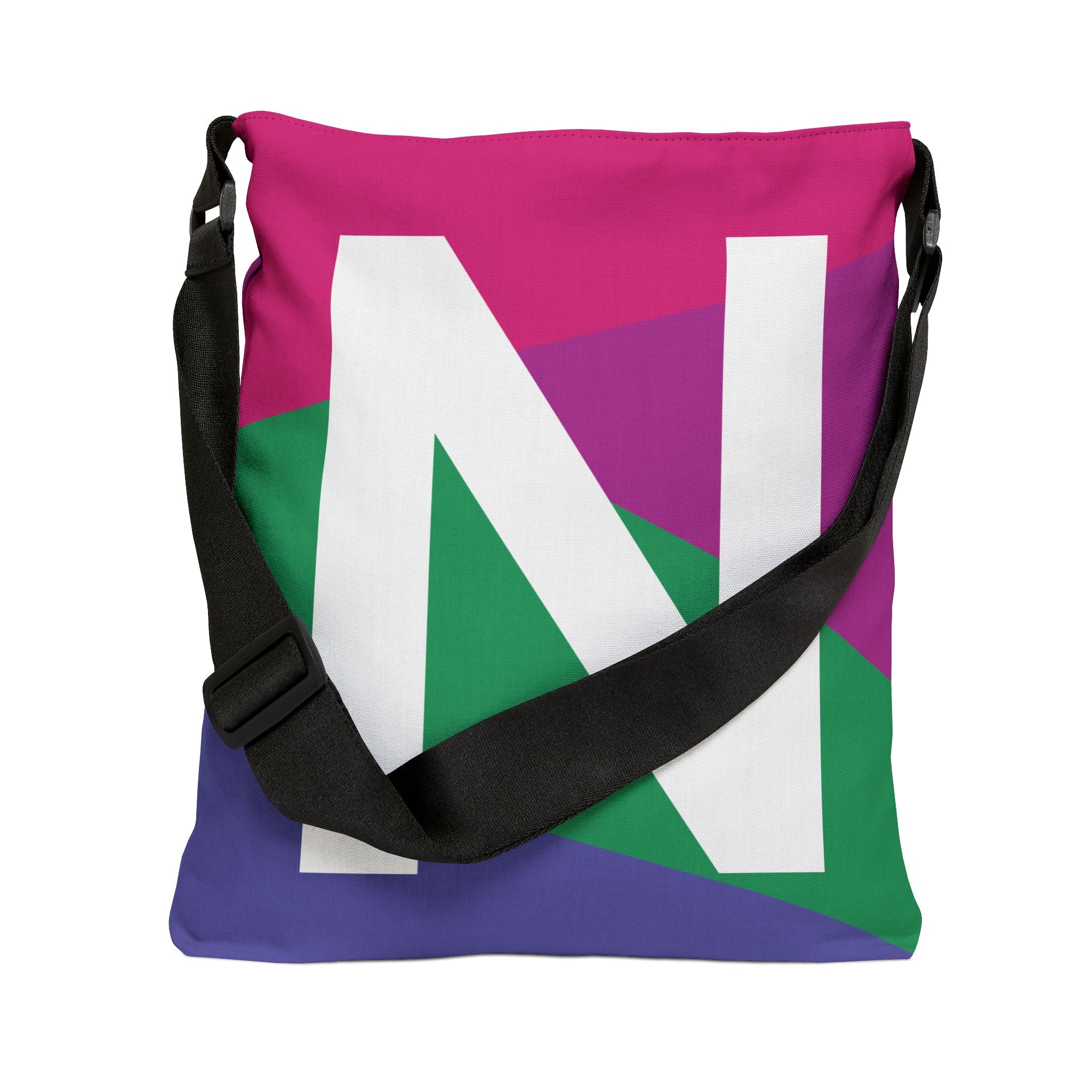 Initial Letter 'N' Colorblock Adjustable Tote Bag — Monogram Alphabet Shoulder Bag