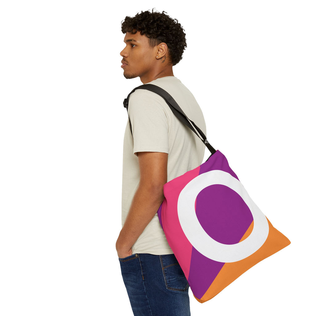 Initial Letter 'O' Colorblock Adjustable Tote Bag — Monogram Alphabet Shoulder Bag
