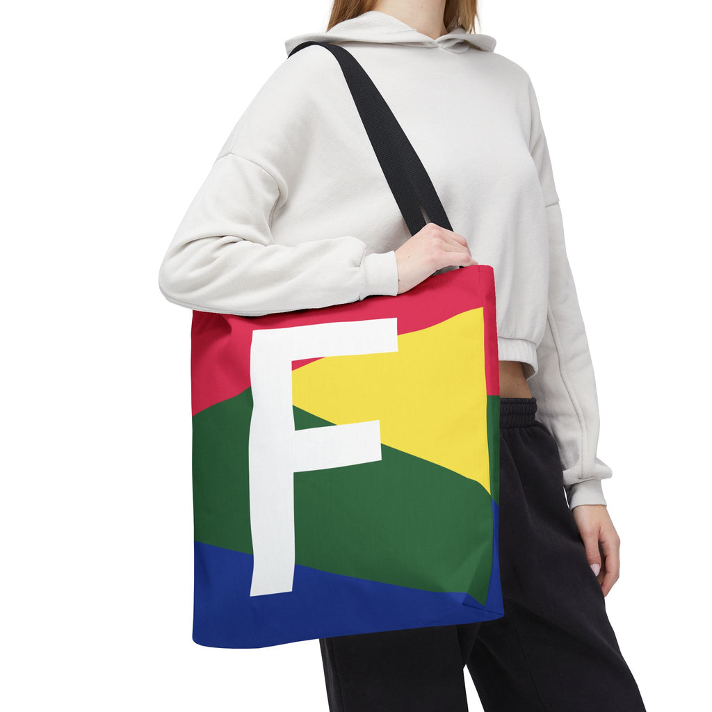 Monogram 'F' Colorblock Tote Bag — Personalized Initial F Shoulder Tote