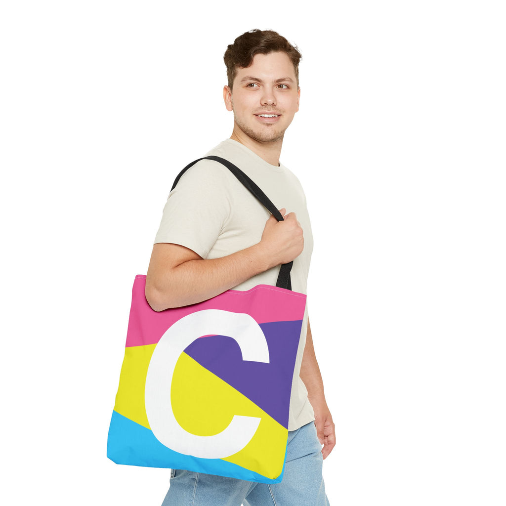 Monogram 'C' Colorblock Tote Bag — Personalized Initial C Shoulder Tote