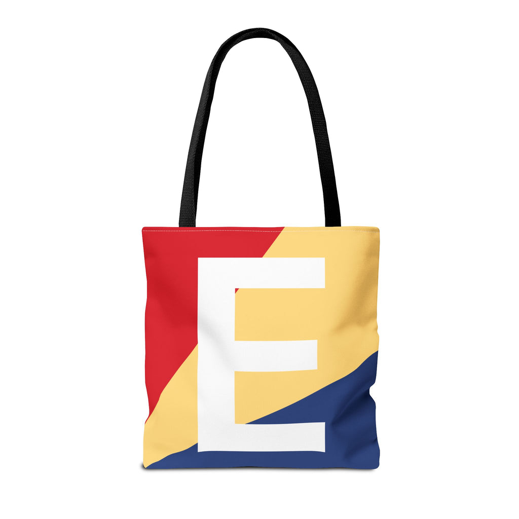 Monogram 'E' Colorblock Tote Bag — Personalized Initial E Shoulder Tote