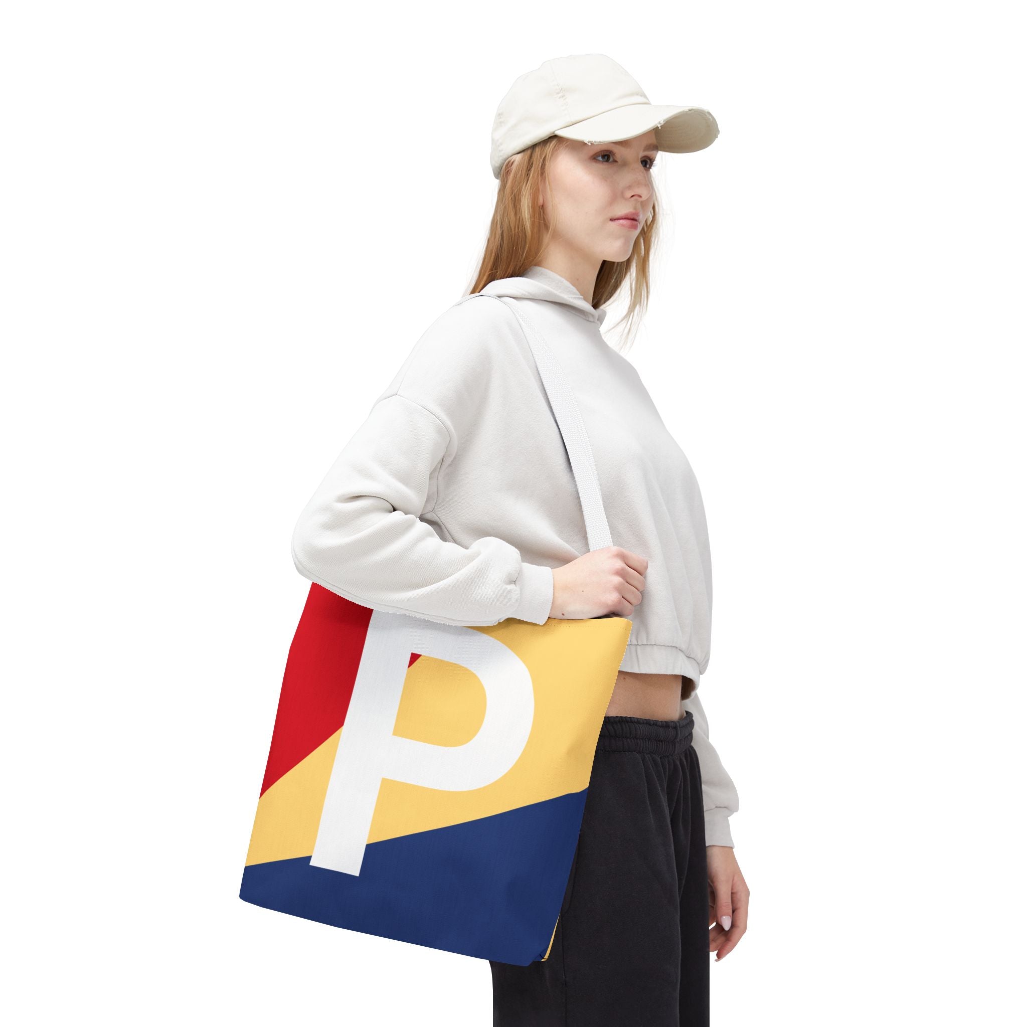 Monogram 'P' Colorblock Tote Bag — Personalized Initial P Shoulder Tote