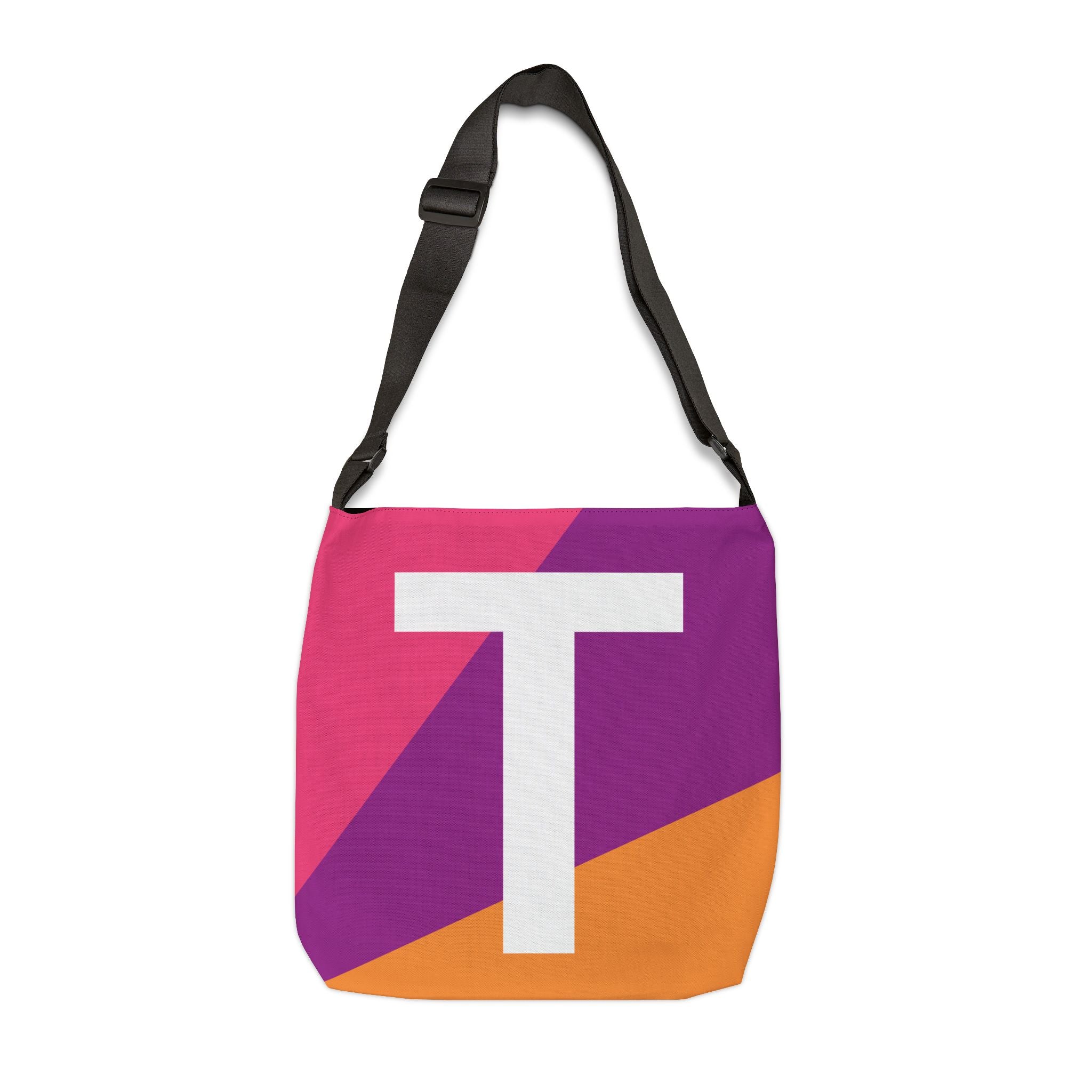 Initial Letter 'T' Colorblock Adjustable Tote Bag — Monogram Alphabet Shoulder Bag