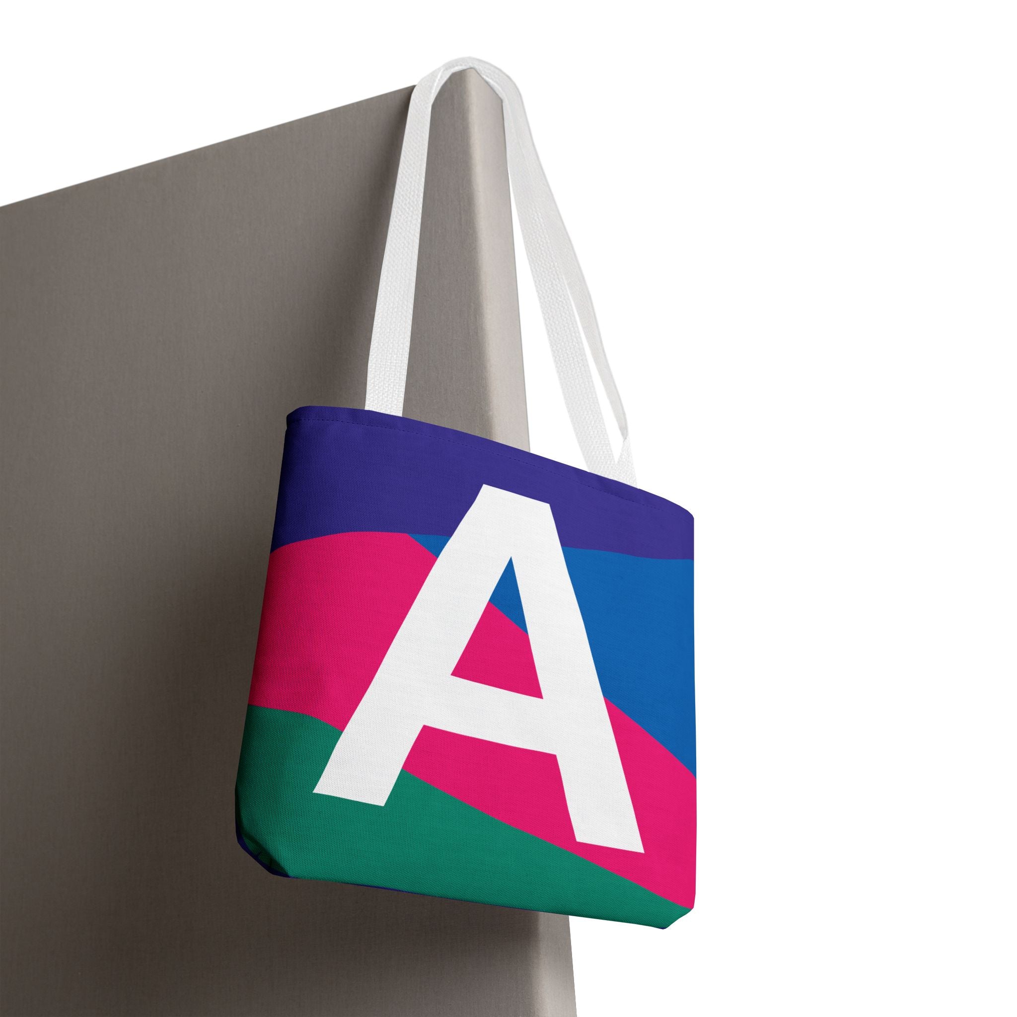 Monogram 'A' Colorblock Tote Bag — Personalized Initial A Shoulder Tote