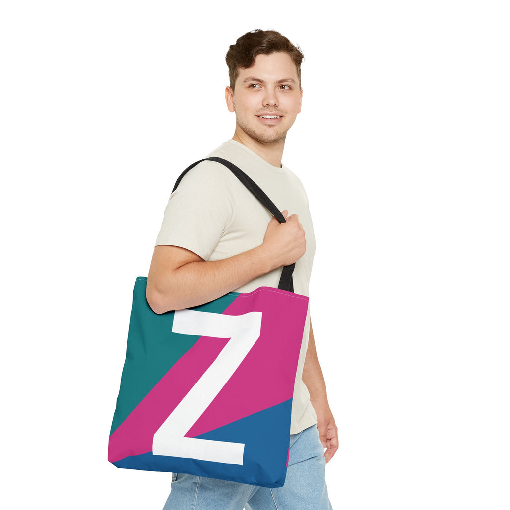 Monogram 'Z' Colorblock Tote Bag — Personalized Initial Z Shoulder Tote