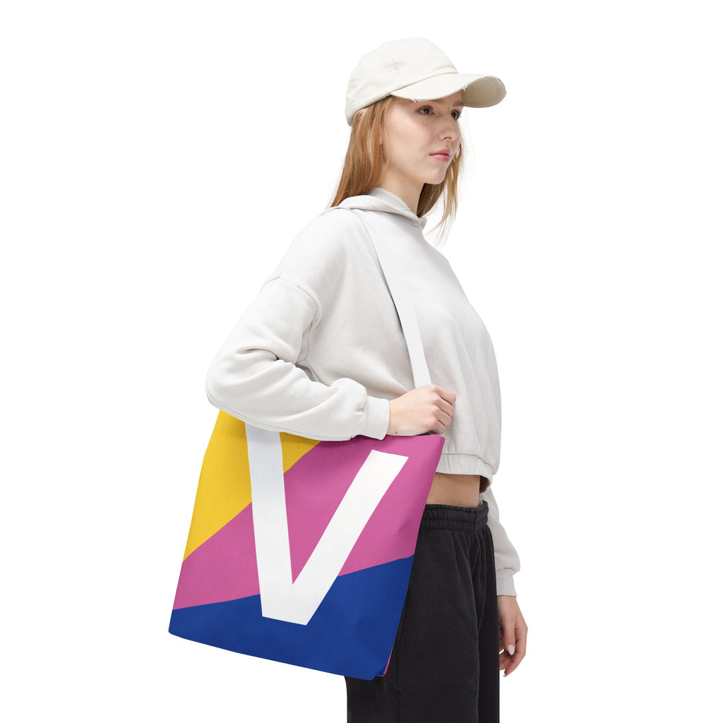Monogram 'V' Colorblock Tote Bag — Personalized Initial V Shoulder Tote