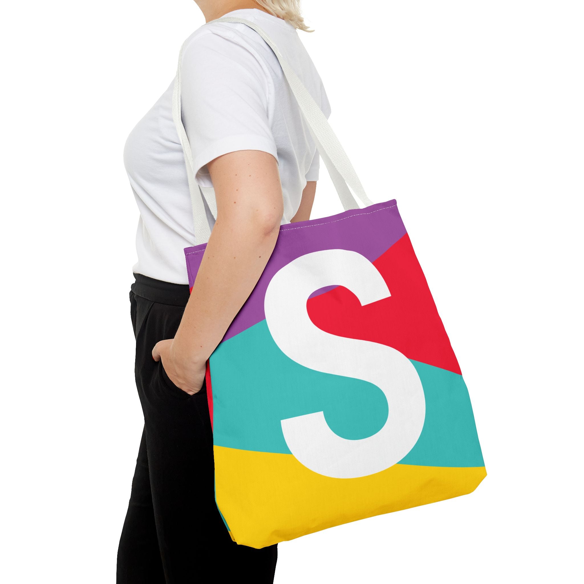Monogram 'S' Colorblock Tote Bag — Personalized Initial S Shoulder Tote