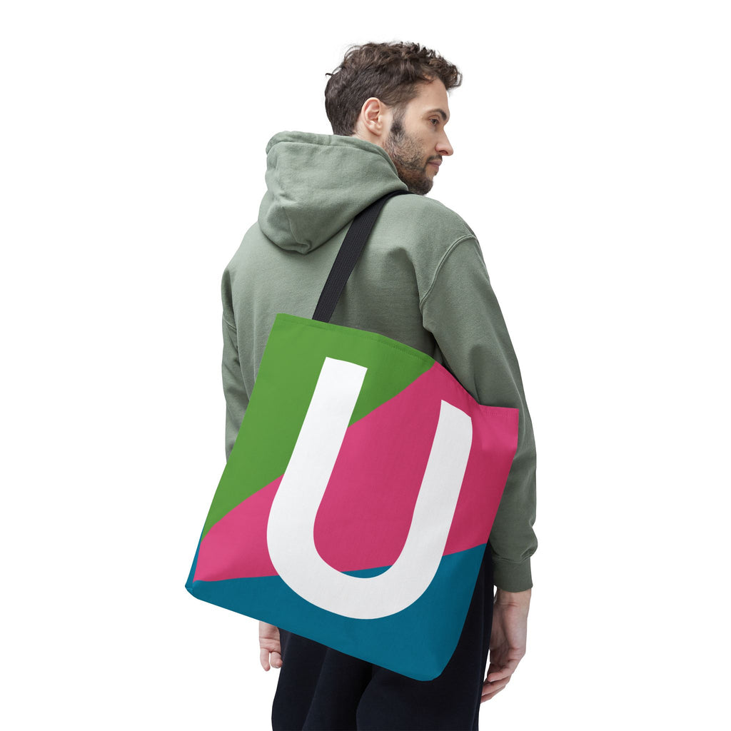 Monogram 'U' Colorblock Tote Bag — Personalized Initial U Shoulder Tote