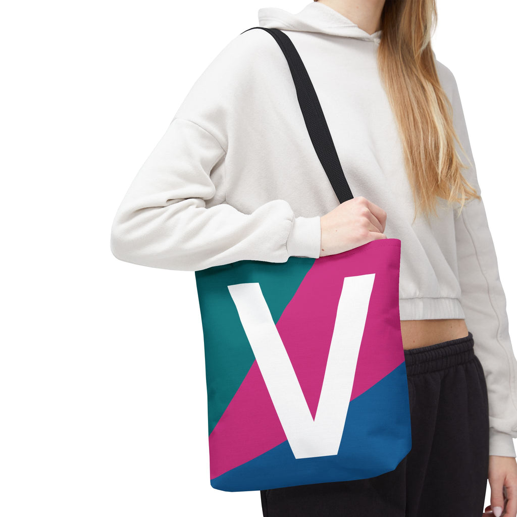 Monogram 'V' Colorblock Tote Bag — Personalized Initial V Shoulder Tote