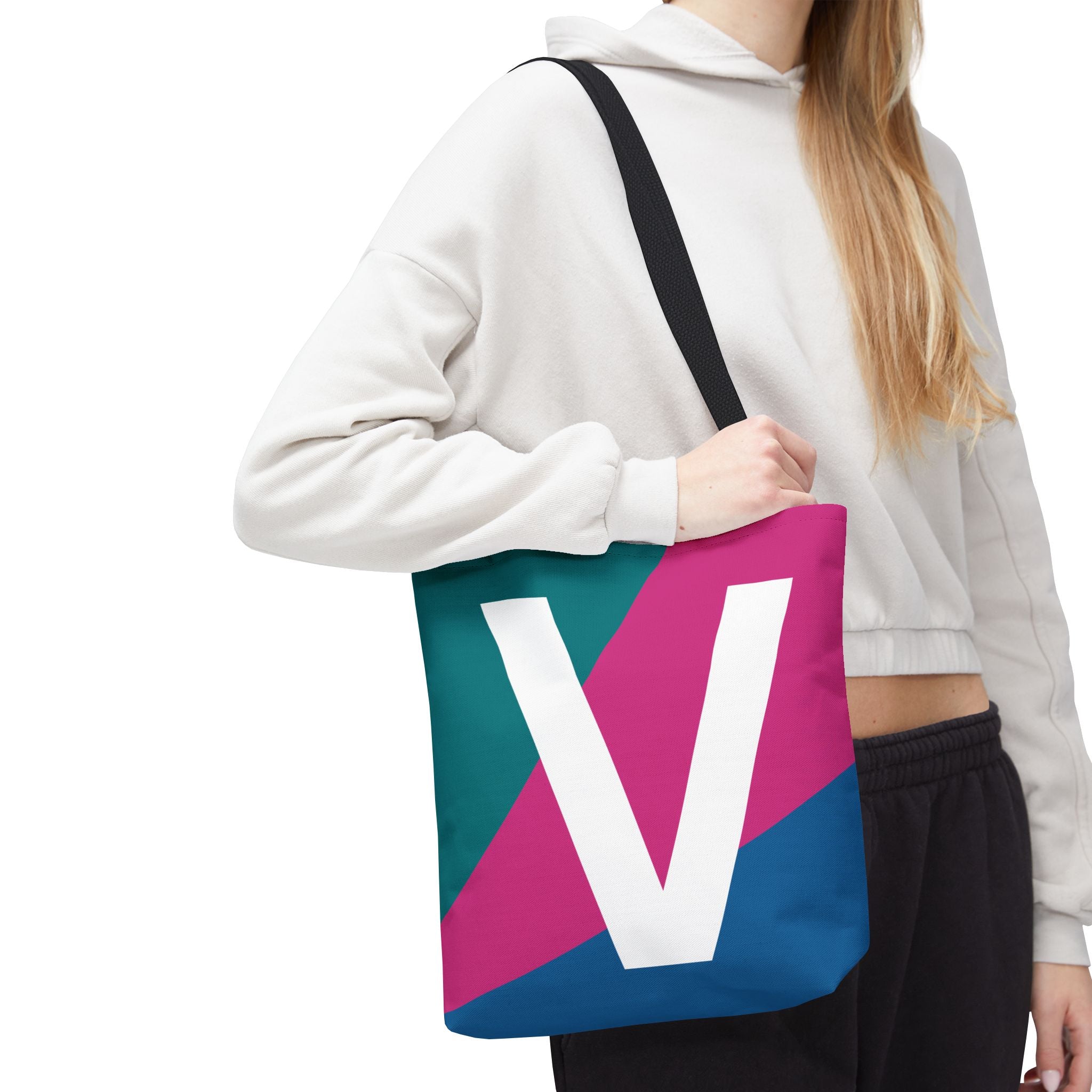 Monogram 'V' Colorblock Tote Bag — Personalized Initial V Shoulder Tote