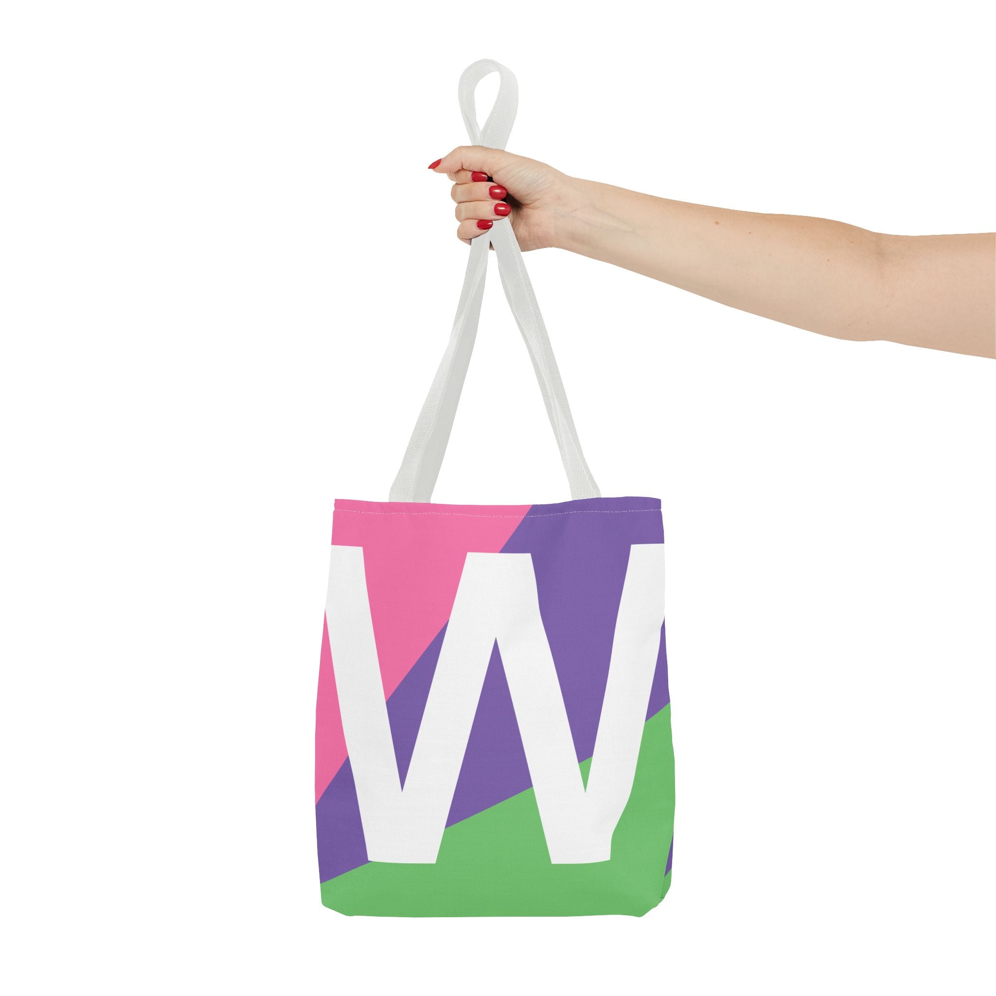 Monogram 'W' Colorblock Tote Bag — Personalized Initial W Shoulder Tote